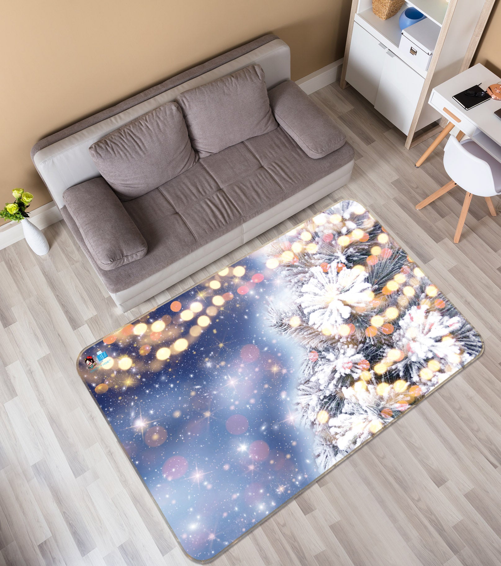 3D Snow Tree Light 55114 Christmas Non Slip Rug Mat Xmas