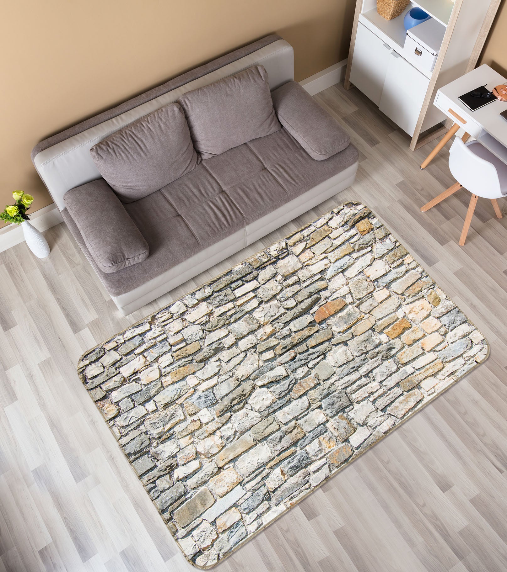 3D Stone Wall Pattern 31017 Non Slip Rug Mat