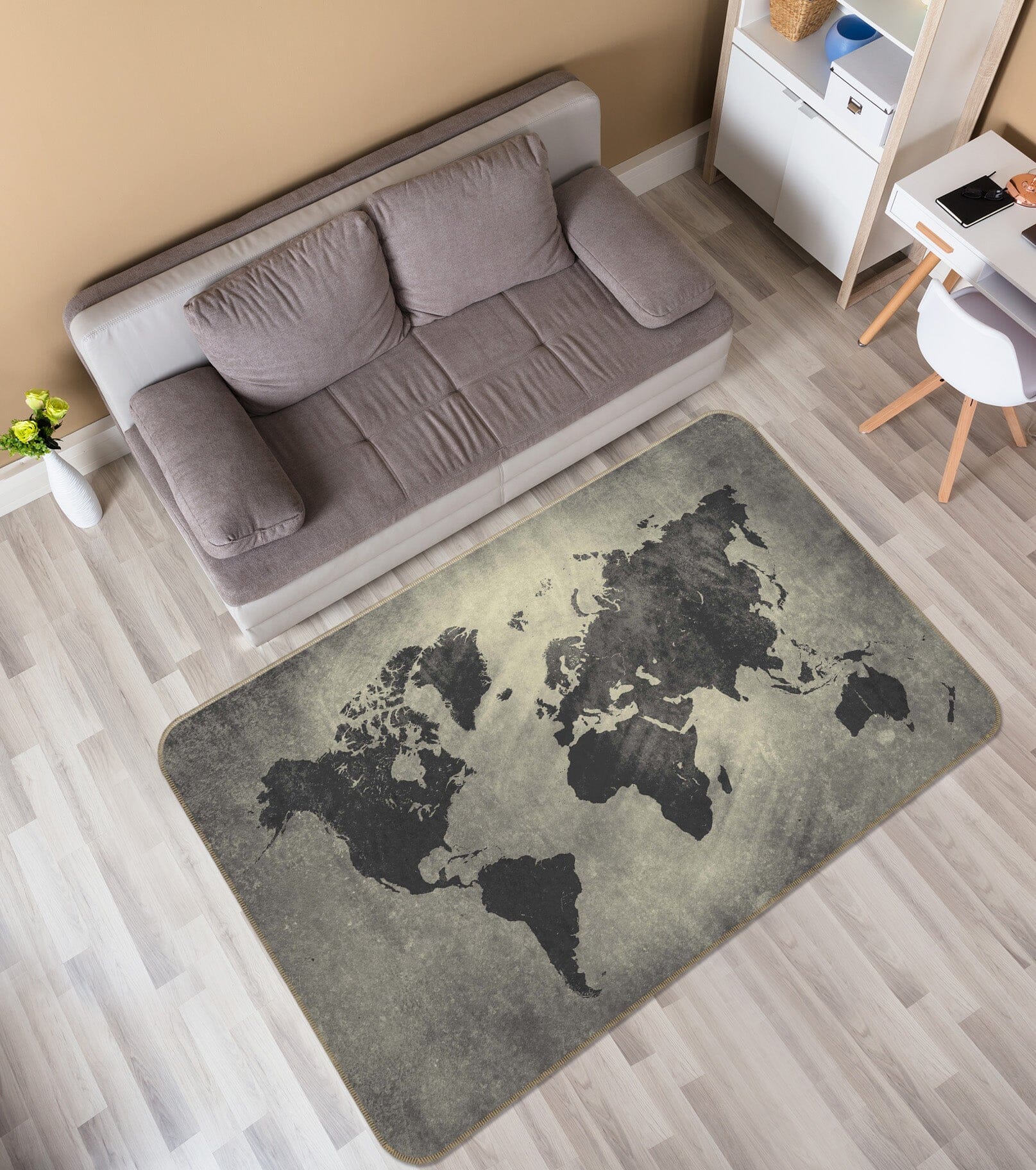 3D Grey Stone 221 World Map Non Slip Rug Mat Mat AJ Creativity Home