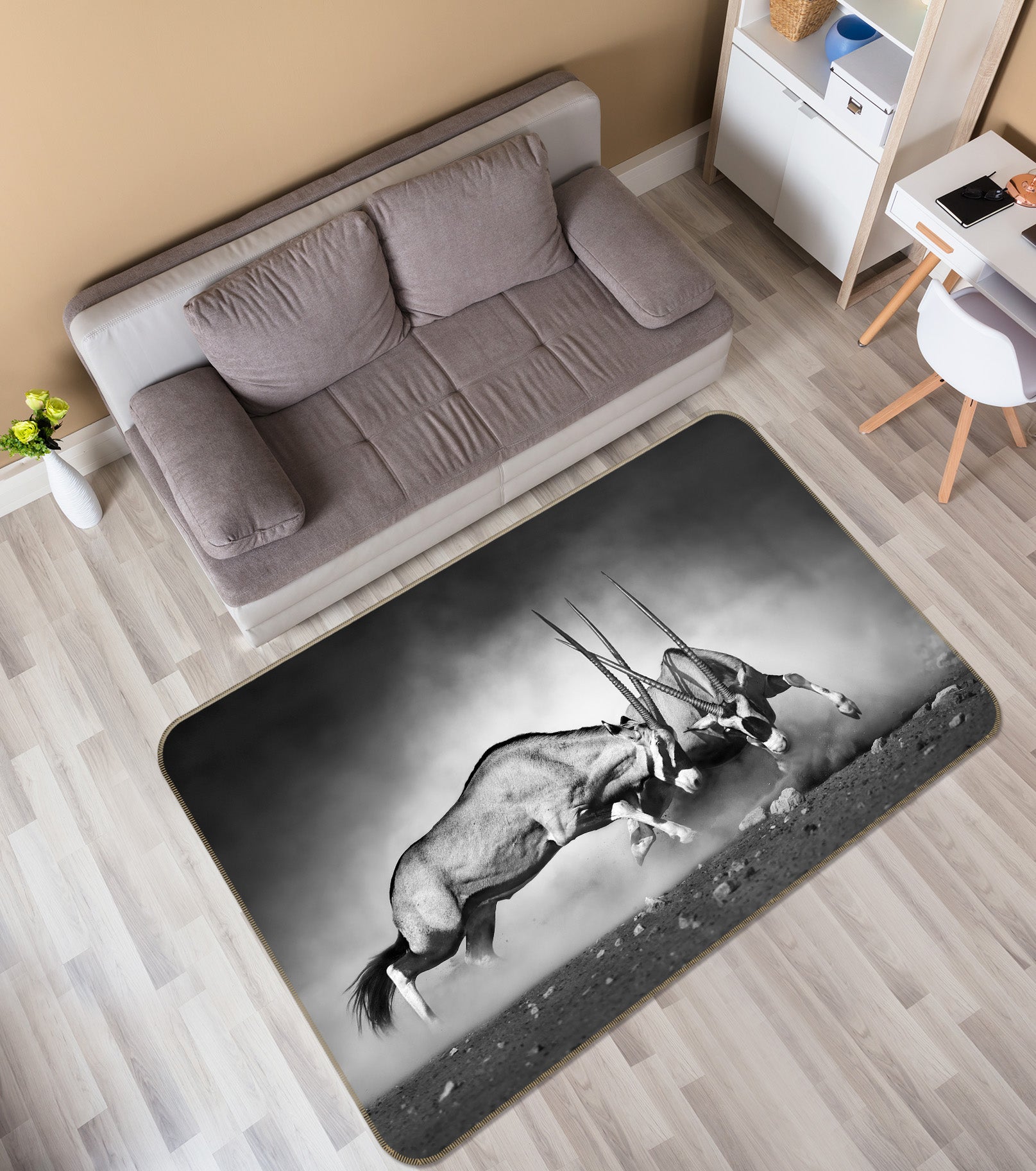 3D Antelope Fight 34204 Non Slip Rug Mat
