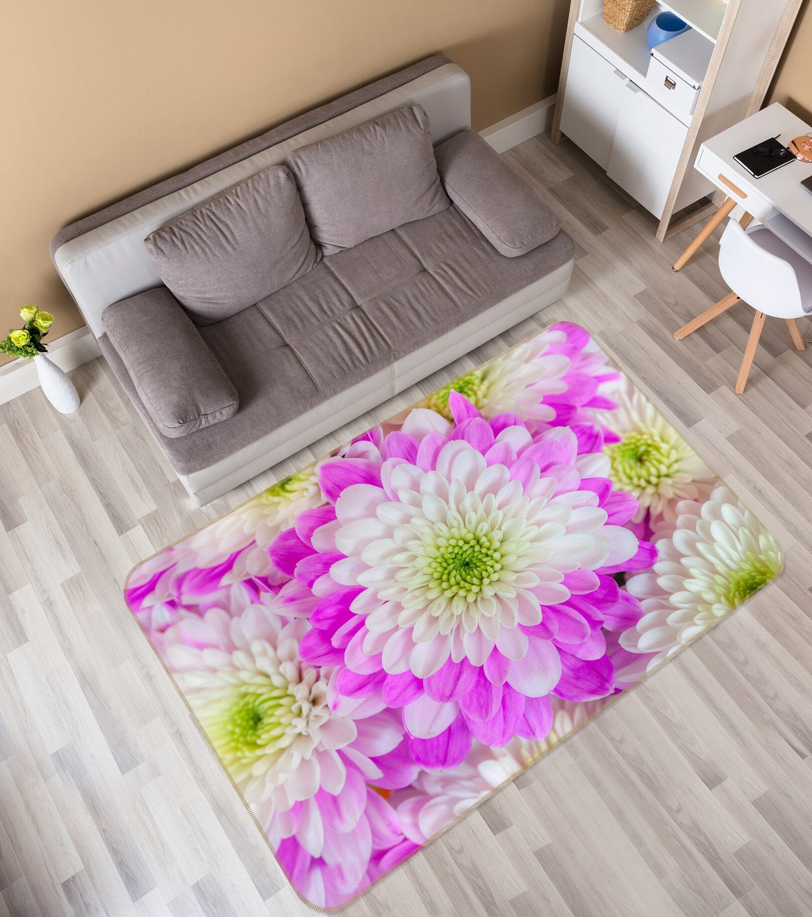 3D White Chrysanthemum 3021 Assaf Frank Rug Non Slip Rug Mat Mat AJ Creativity Home