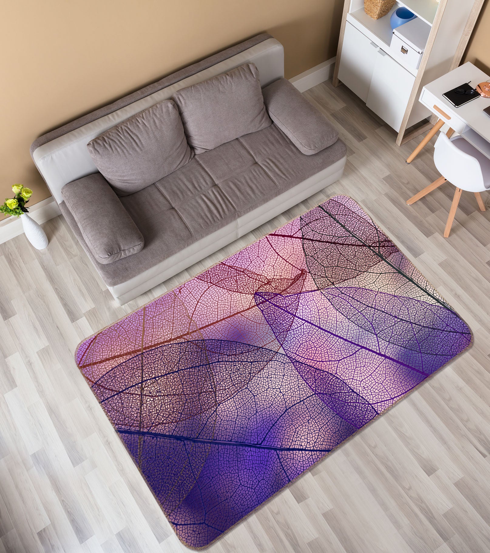 3D Purple Leaf Meridian 34092 Non Slip Rug Mat