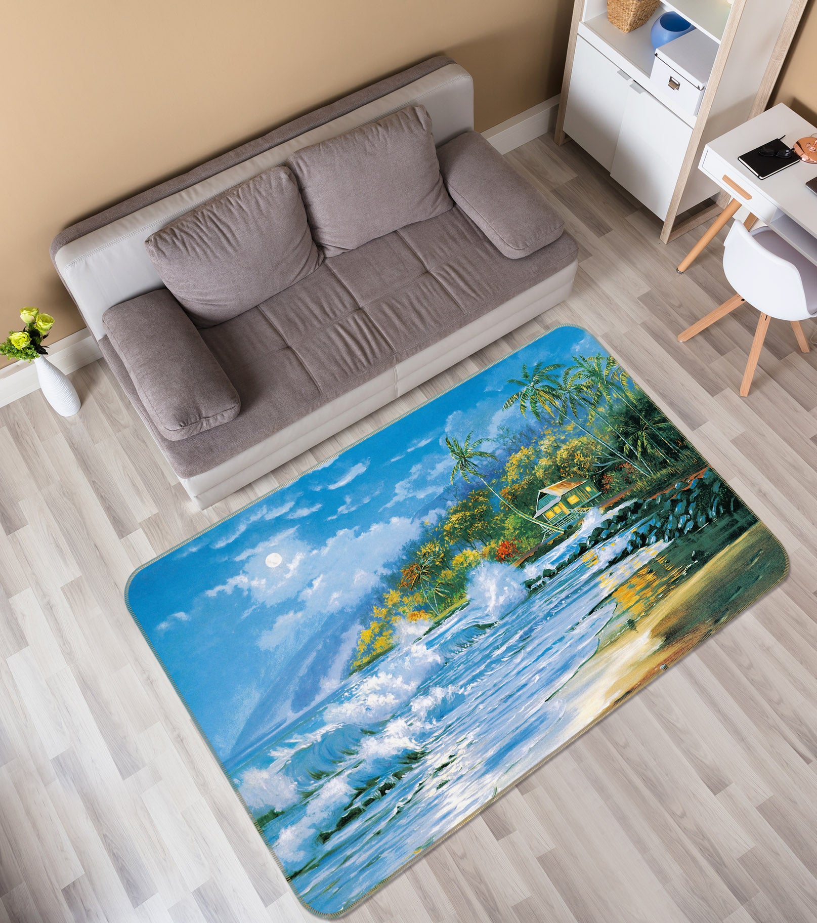 3D Seaside Coconut Tree 33167 Non Slip Rug Mat