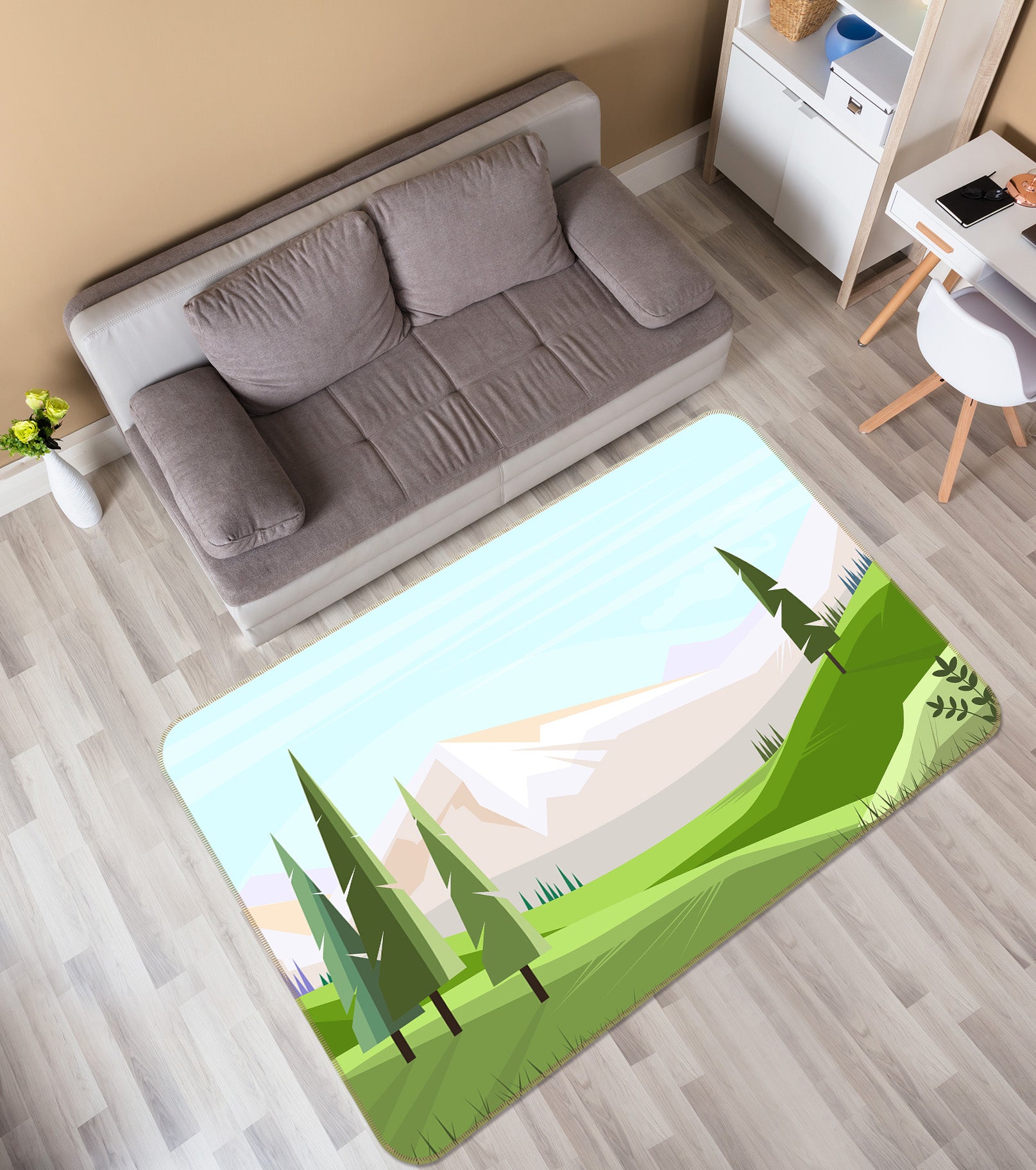 3D Green Grass Tree 36144 Non Slip Rug Mat