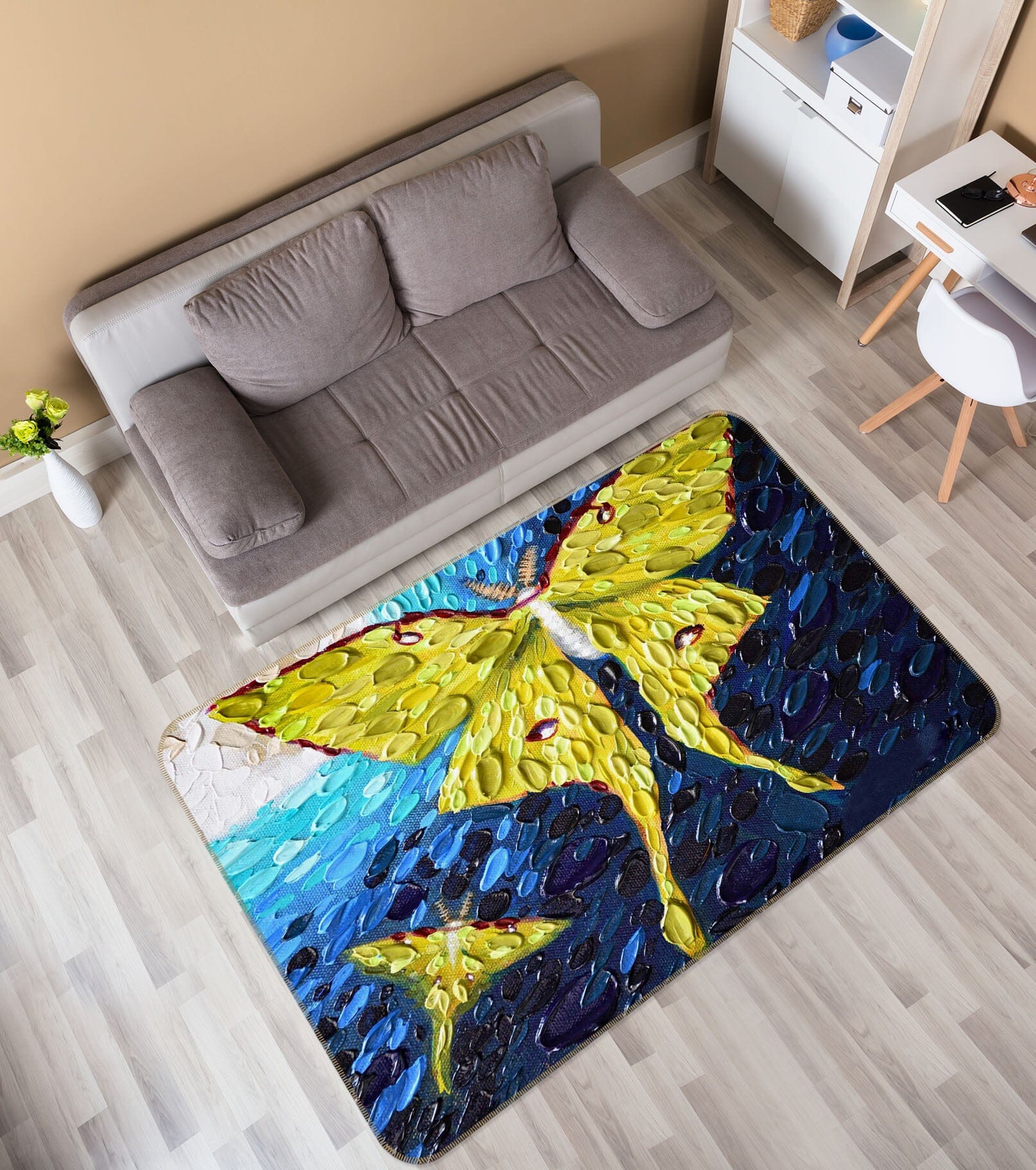 3D Yellow Butterfly 1007 Dena Tollefson Rug Non Slip Rug Mat Mat AJ Creativity Home