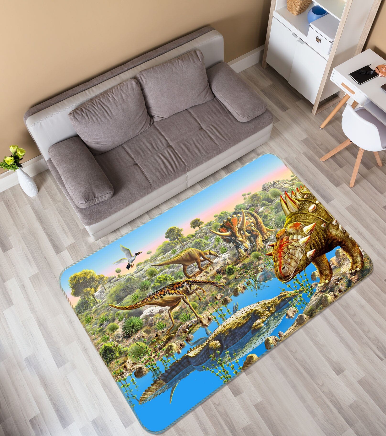 3D Dinosaur Kingdom 1052 Adrian Chesterman Rug Non Slip Rug Mat Mat AJ Creativity Home