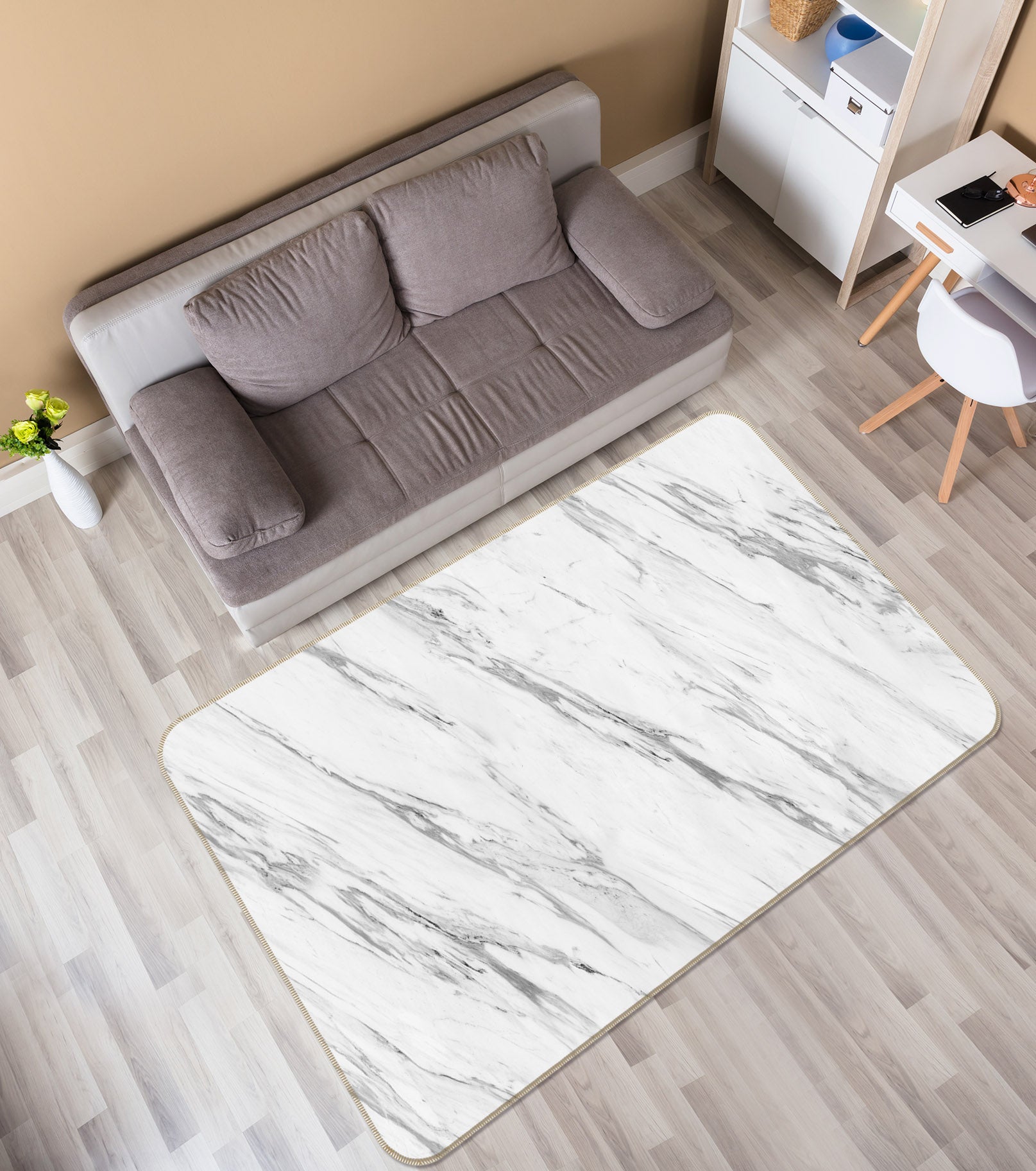 3D White Marble Pattern 27115 Non Slip Rug Mat
