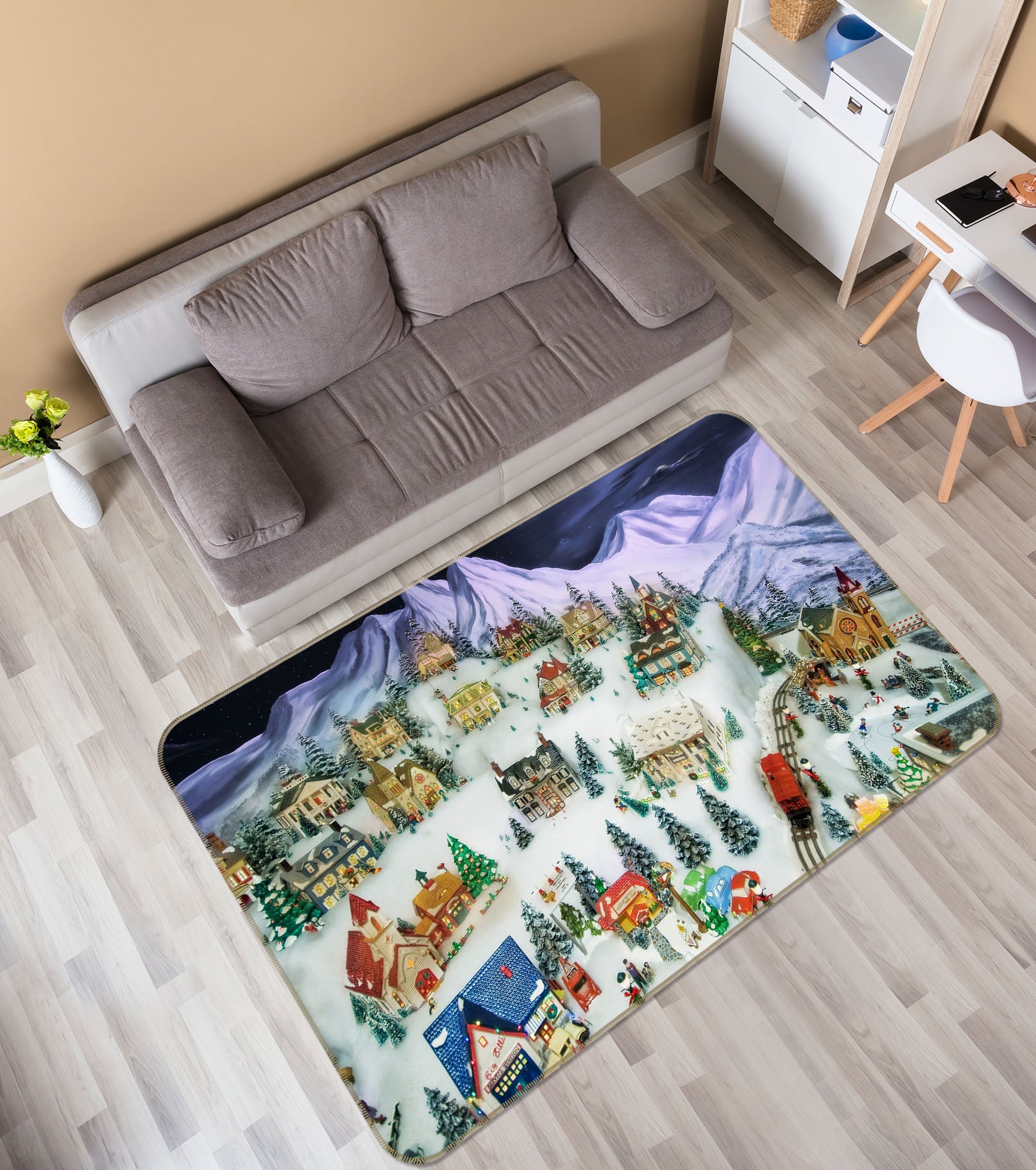 3D Christmas Tree Houses 35131 Non Slip Rug Mat