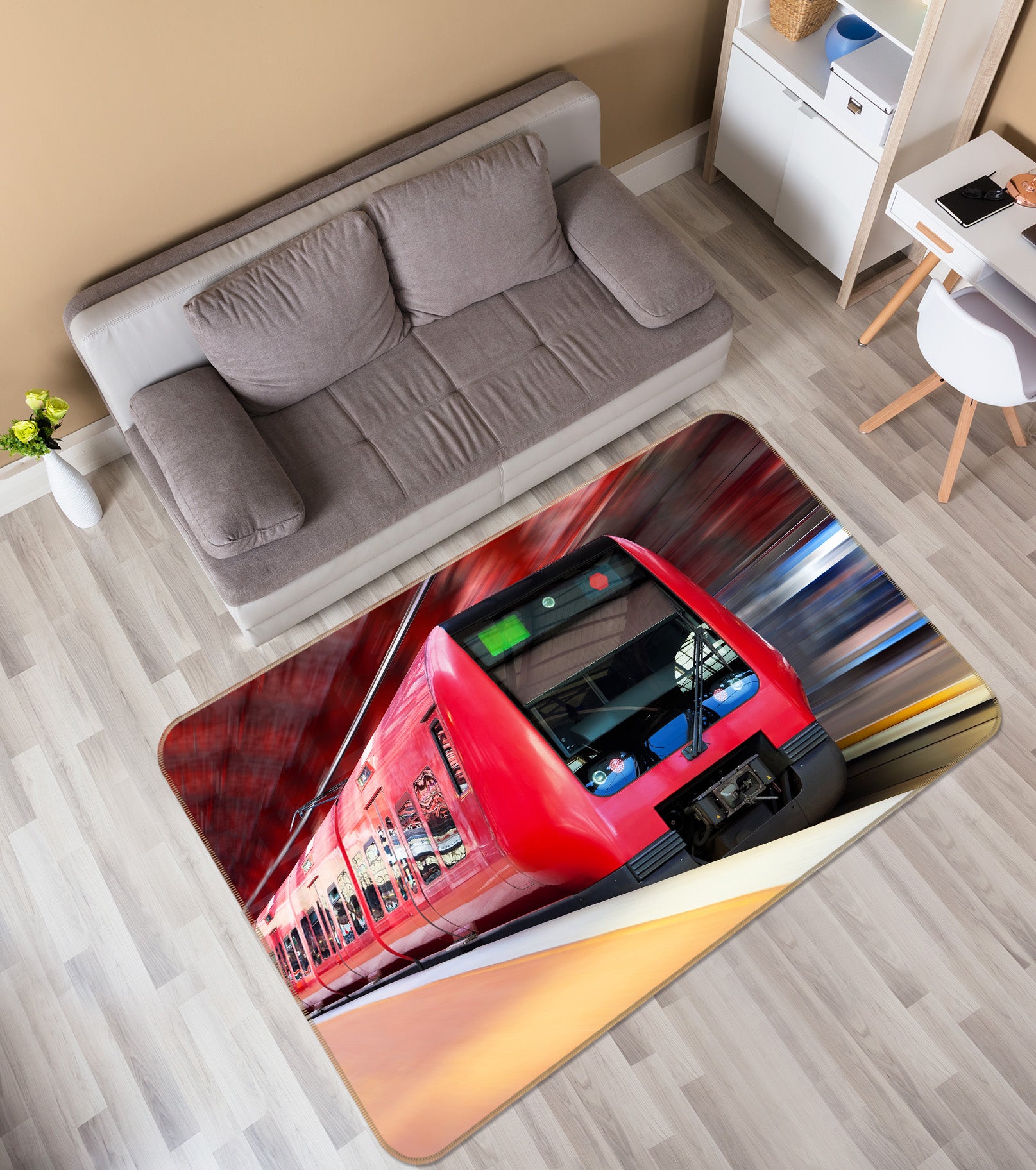 3D Red Train 68104 Vehicle Non Slip Rug Mat
