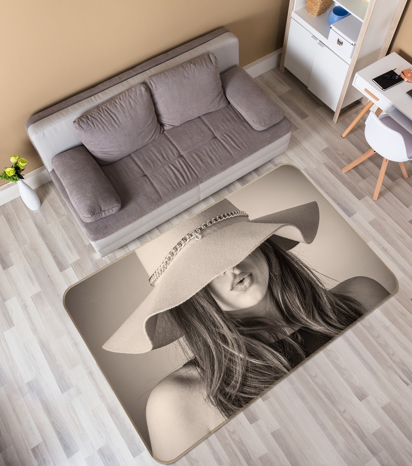 3D Girl Long Hair Hat 36132 Non Slip Rug Mat