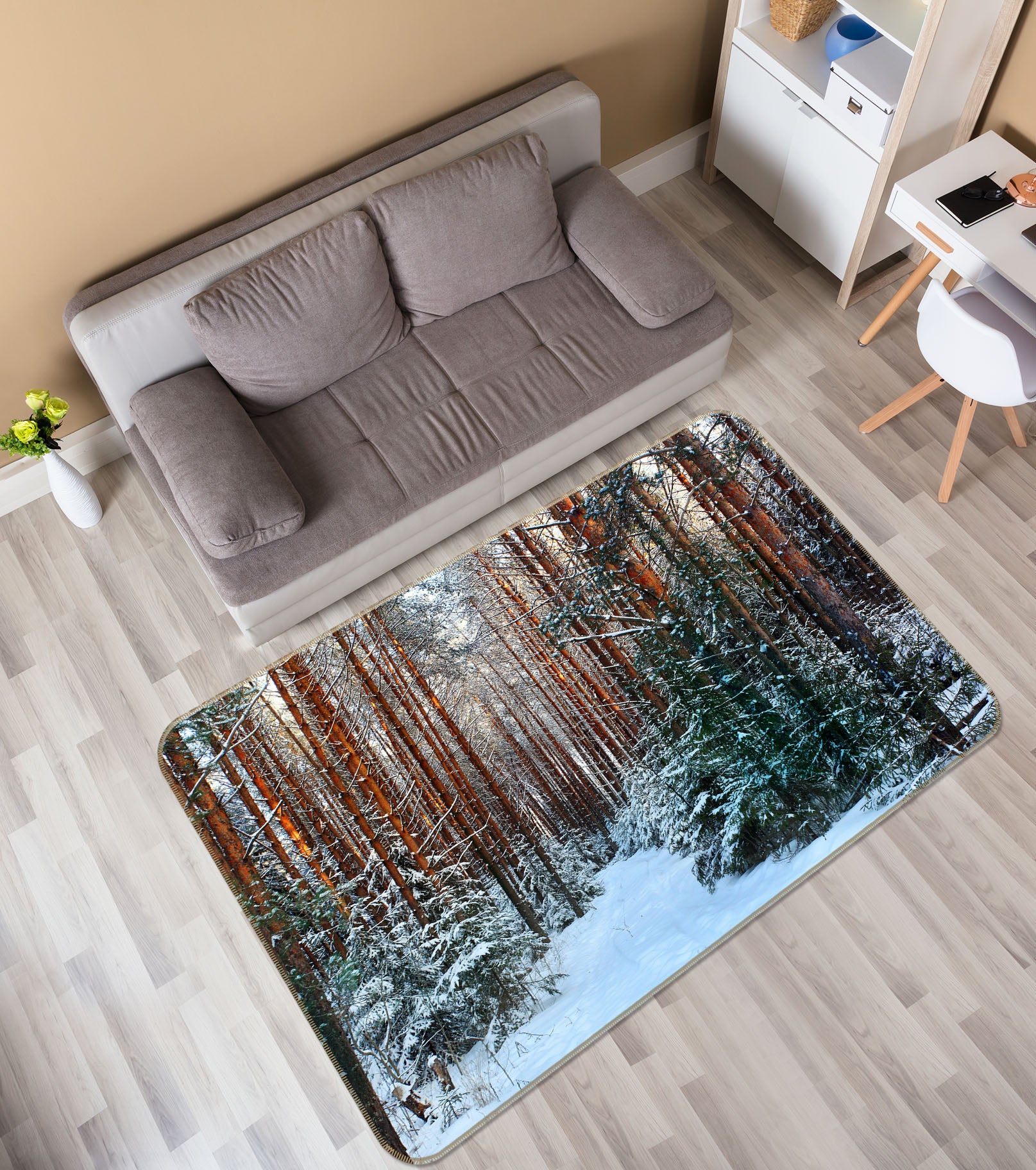 3D Snowfield Forest 35092 Non Slip Rug Mat