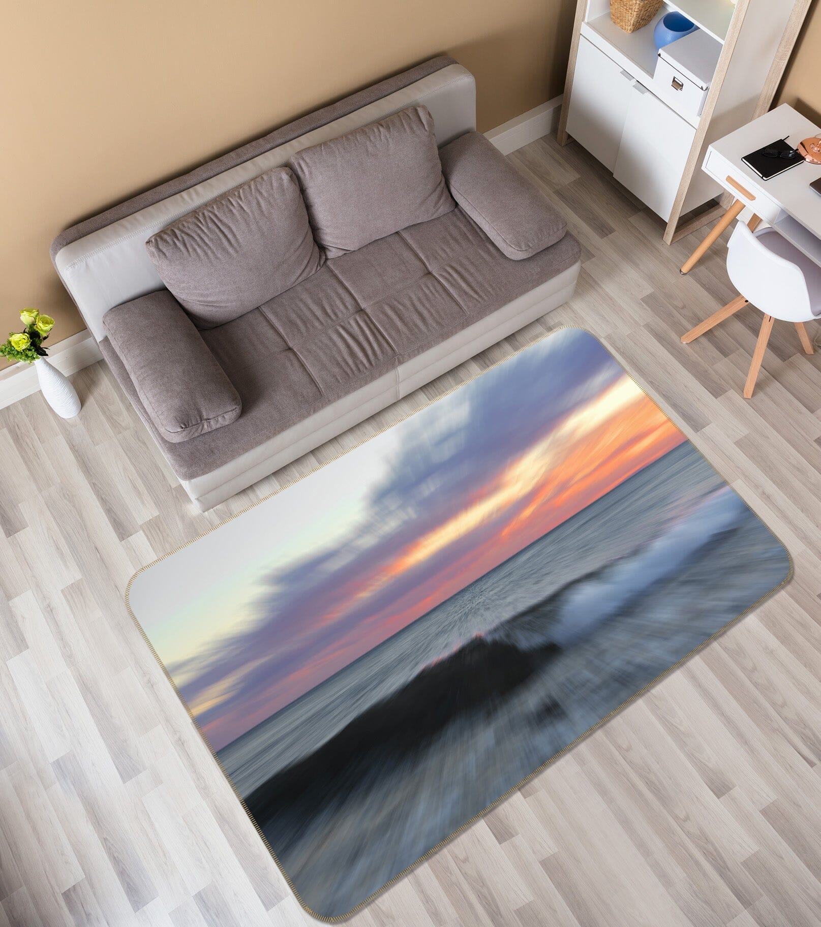 3D Sunset Sea Wolf 1140 Marco Carmassi Rug Non Slip Rug Mat Mat AJ Creativity Home