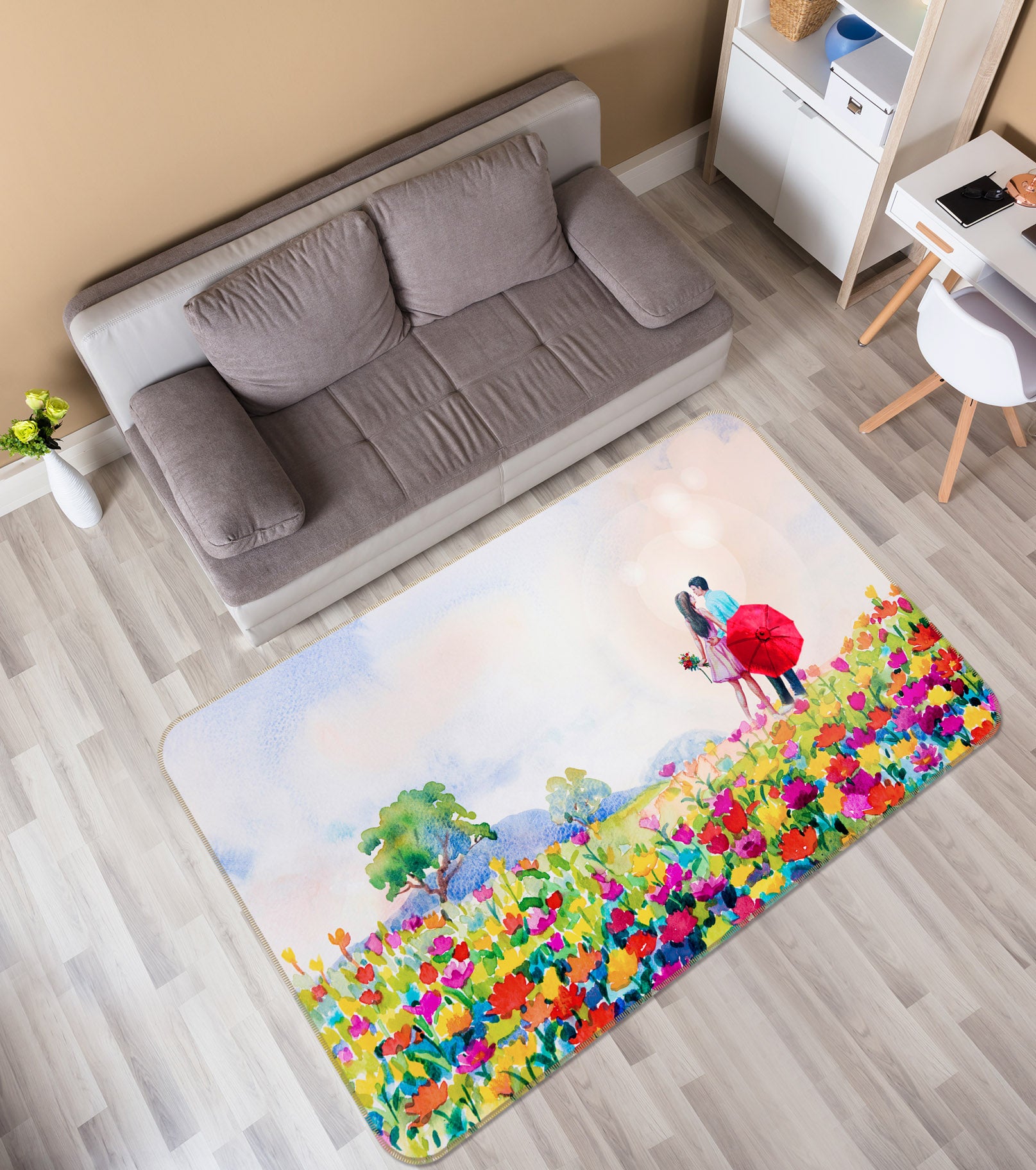 3D Flower Bush Couple 30227 Non Slip Rug Mat