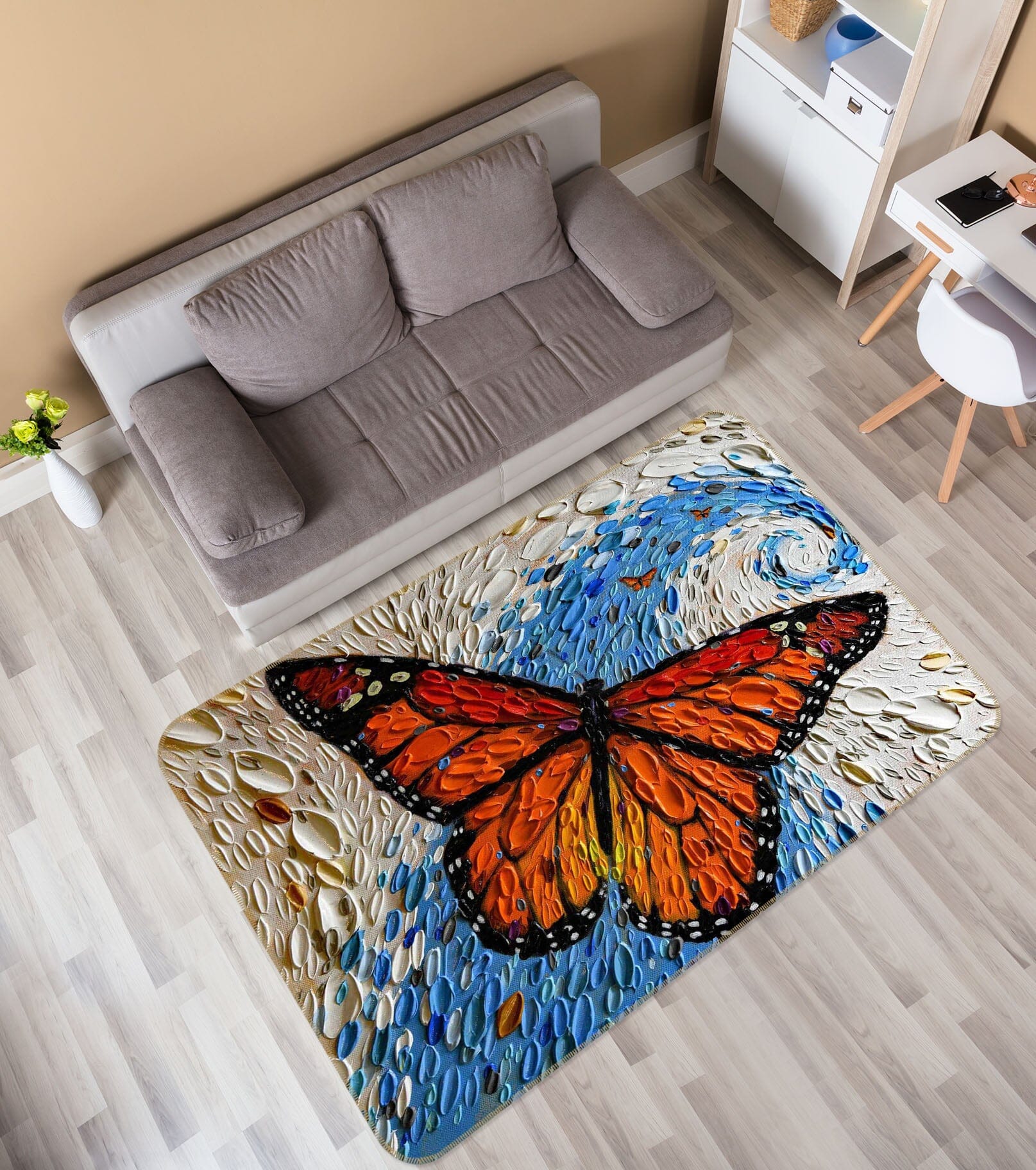3D Shell Butterfly 1019 Dena Tollefson Rug Non Slip Rug Mat Mat AJ Creativity Home