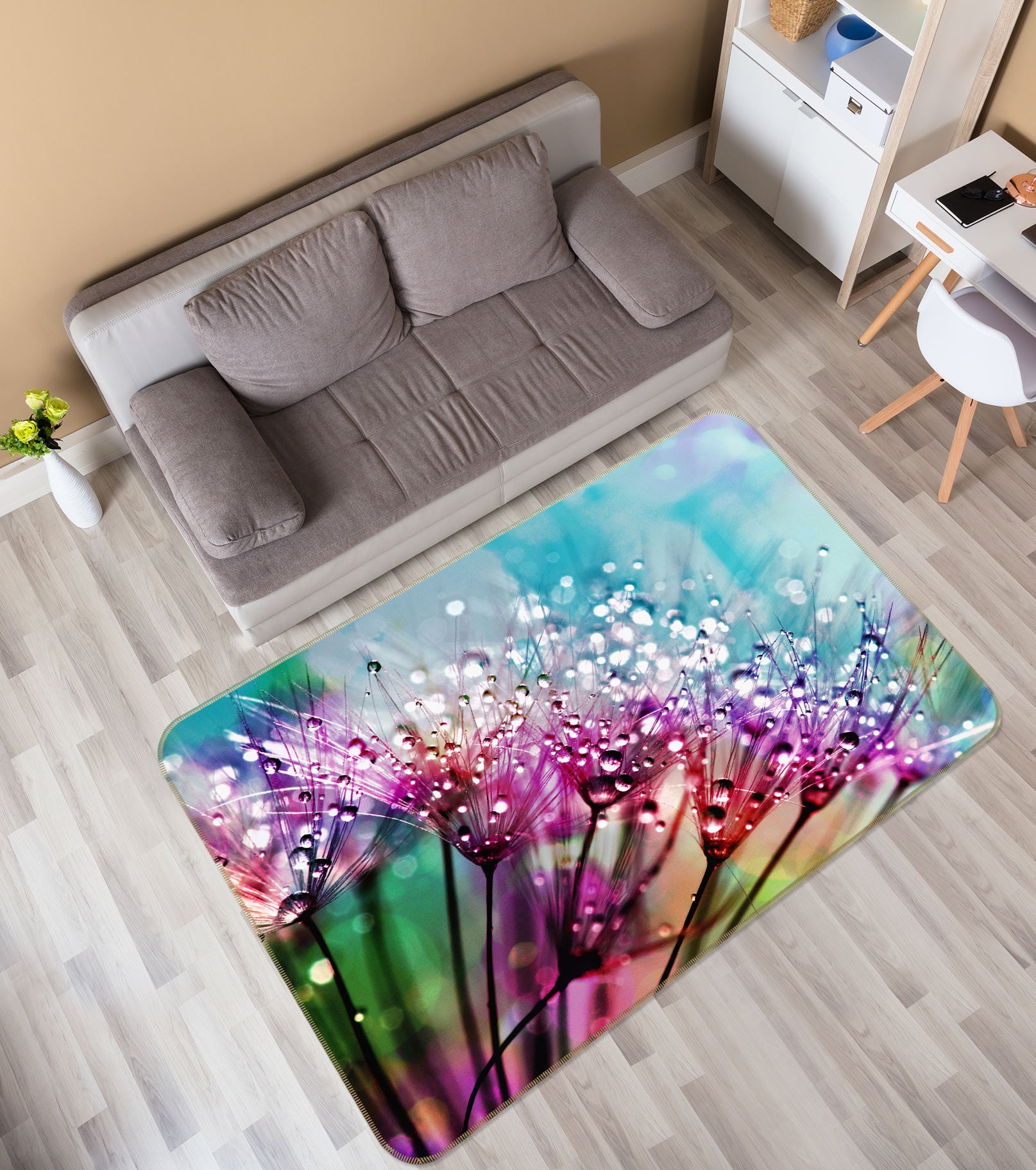3D Flower Drops Water 76265 Non Slip Rug Mat