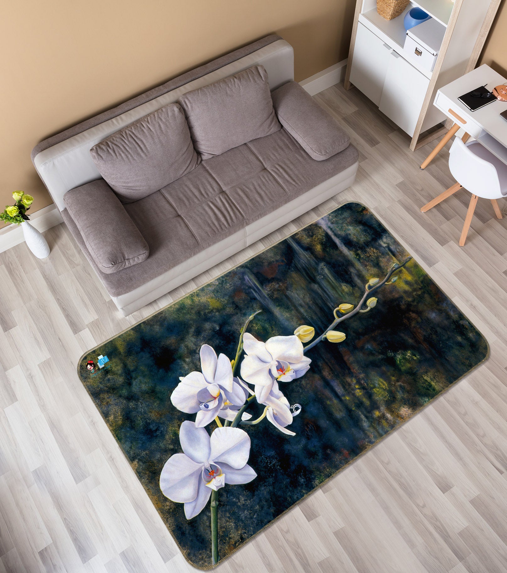 3D White Flowers 11139 Matthew Holden Bates Rug Non Slip Rug Mat