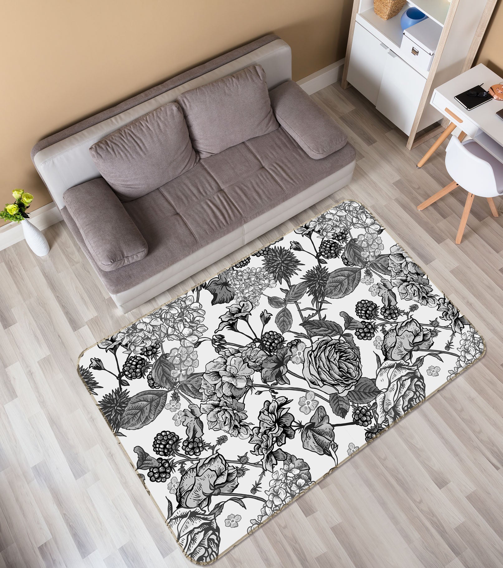 3D Black Ash Flowers 31046 Non Slip Rug Mat
