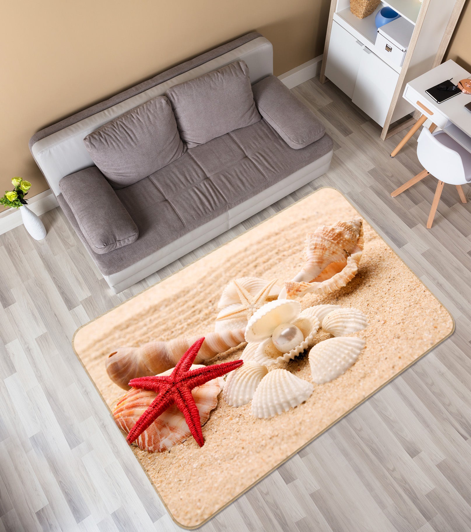 3D Beach Shell Starfish 65086 Non Slip Rug Mat