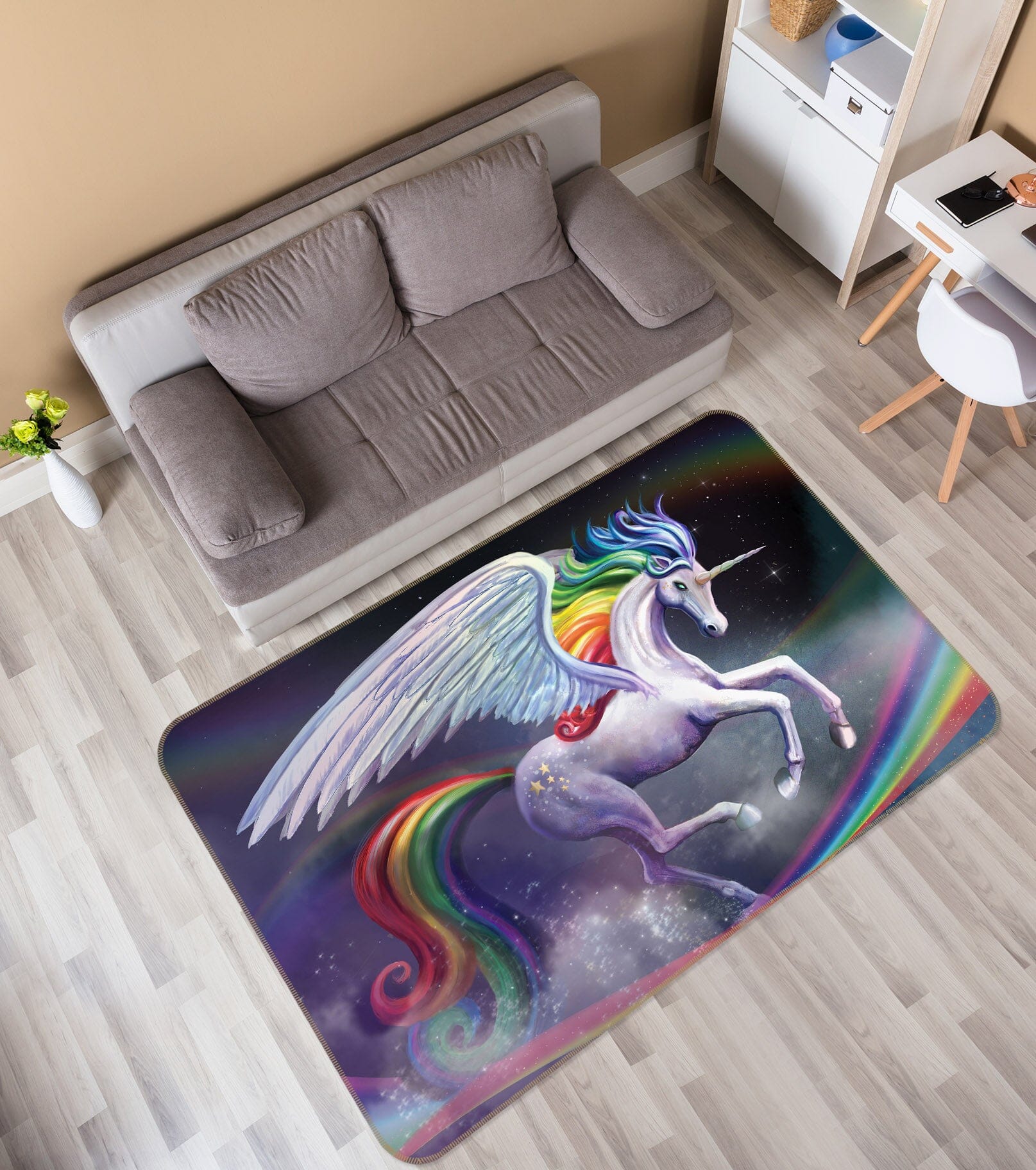 3D White Unicorn 3012 Rose Catherine Khan Rug Non Slip Rug Mat Mat AJ Creativity Home