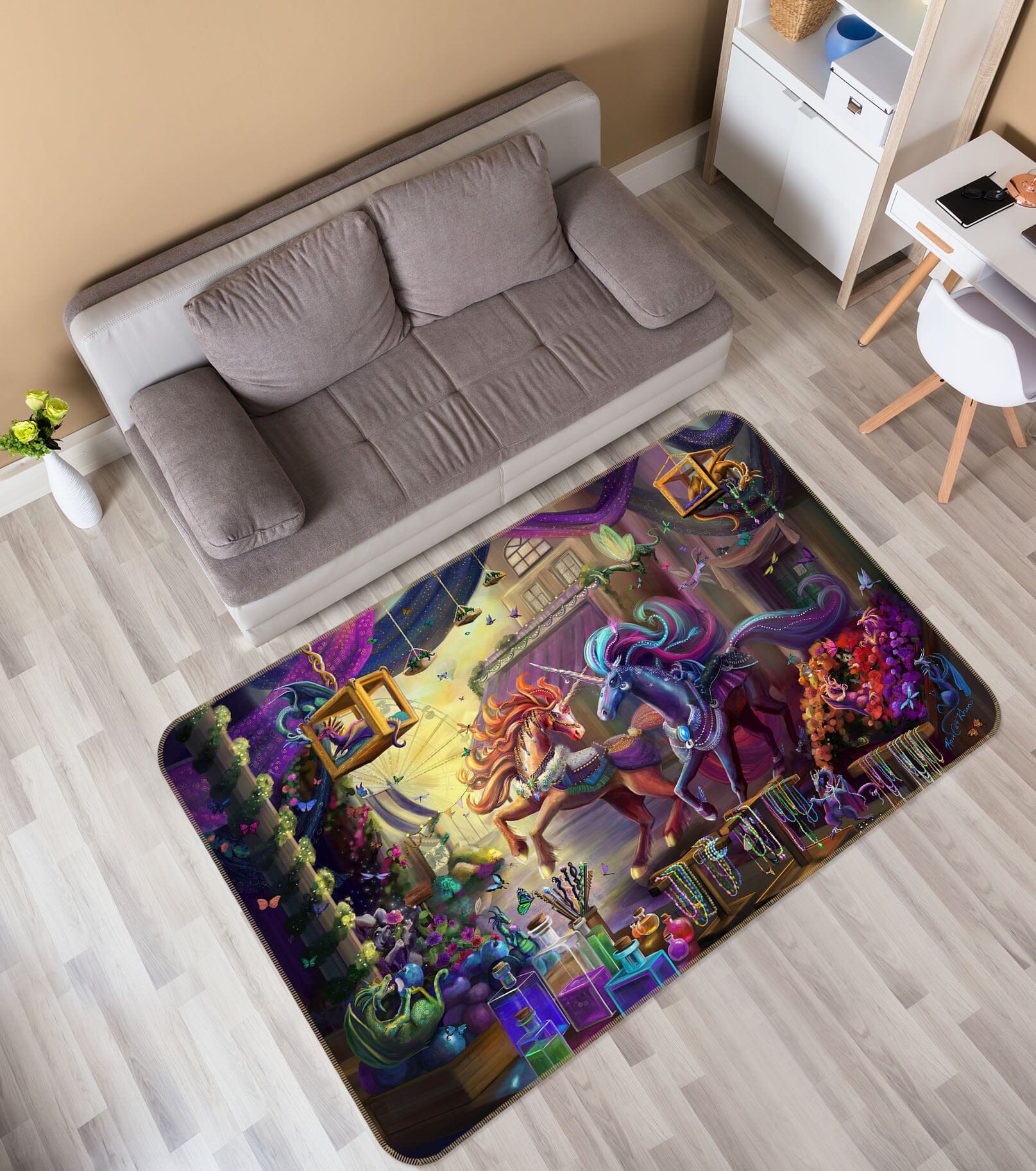 3D Two Unicorns 3022 Rose Catherine Khan Rug Non Slip Rug Mat Mat AJ Creativity Home