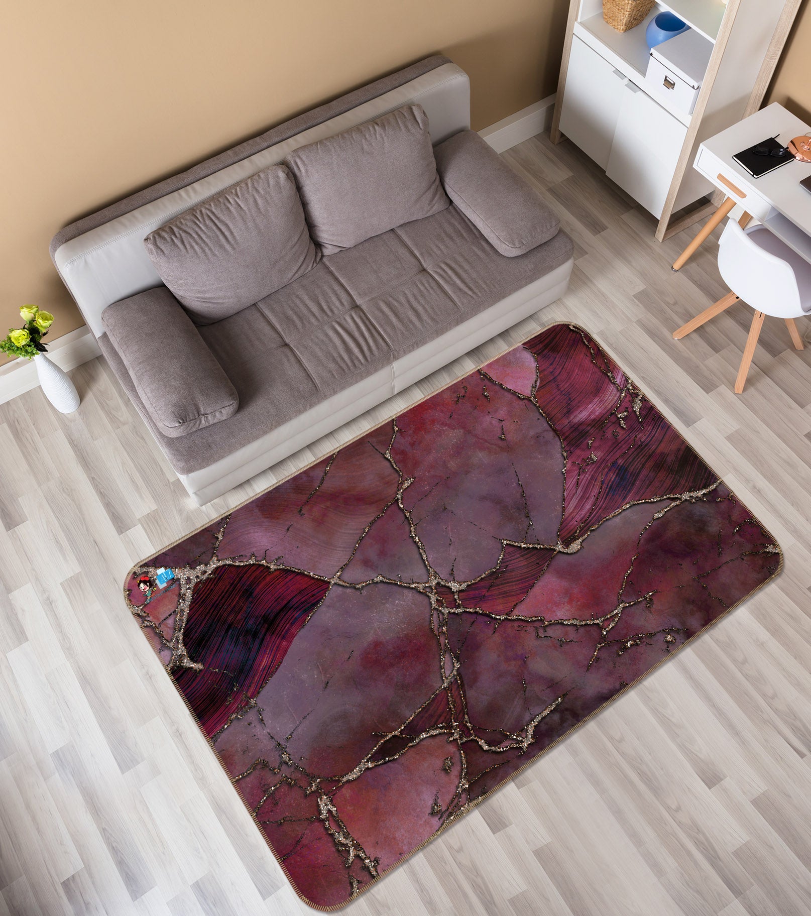3D Crimson Block 83035 Andrea haase Rug Non Slip Rug Mat