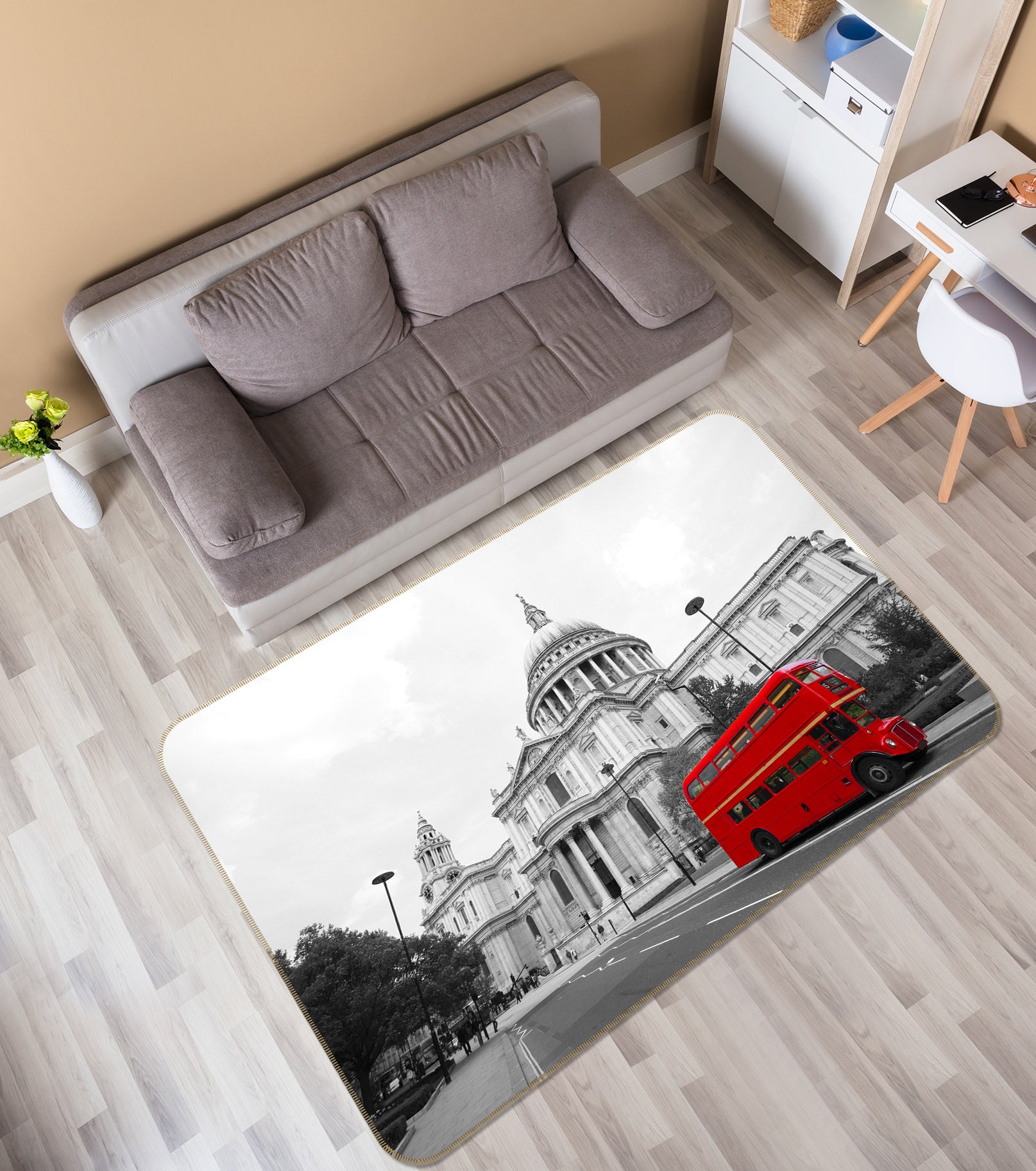 3D Building Red Double-Decker Bus 42021 Vehicle Non Slip Rug Mat
