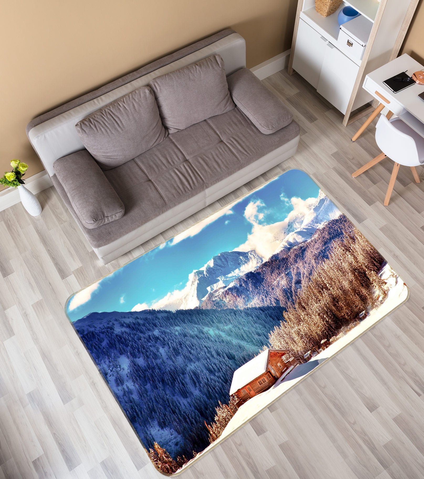3D Snow Mountain 77214 Non Slip Rug Mat