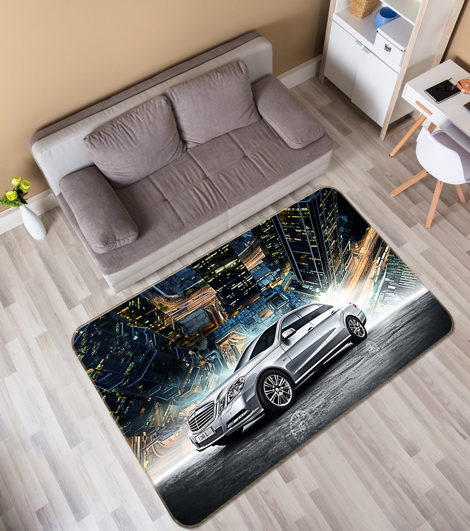 3D Silver Car 42018 Vehicle Non Slip Rug Mat