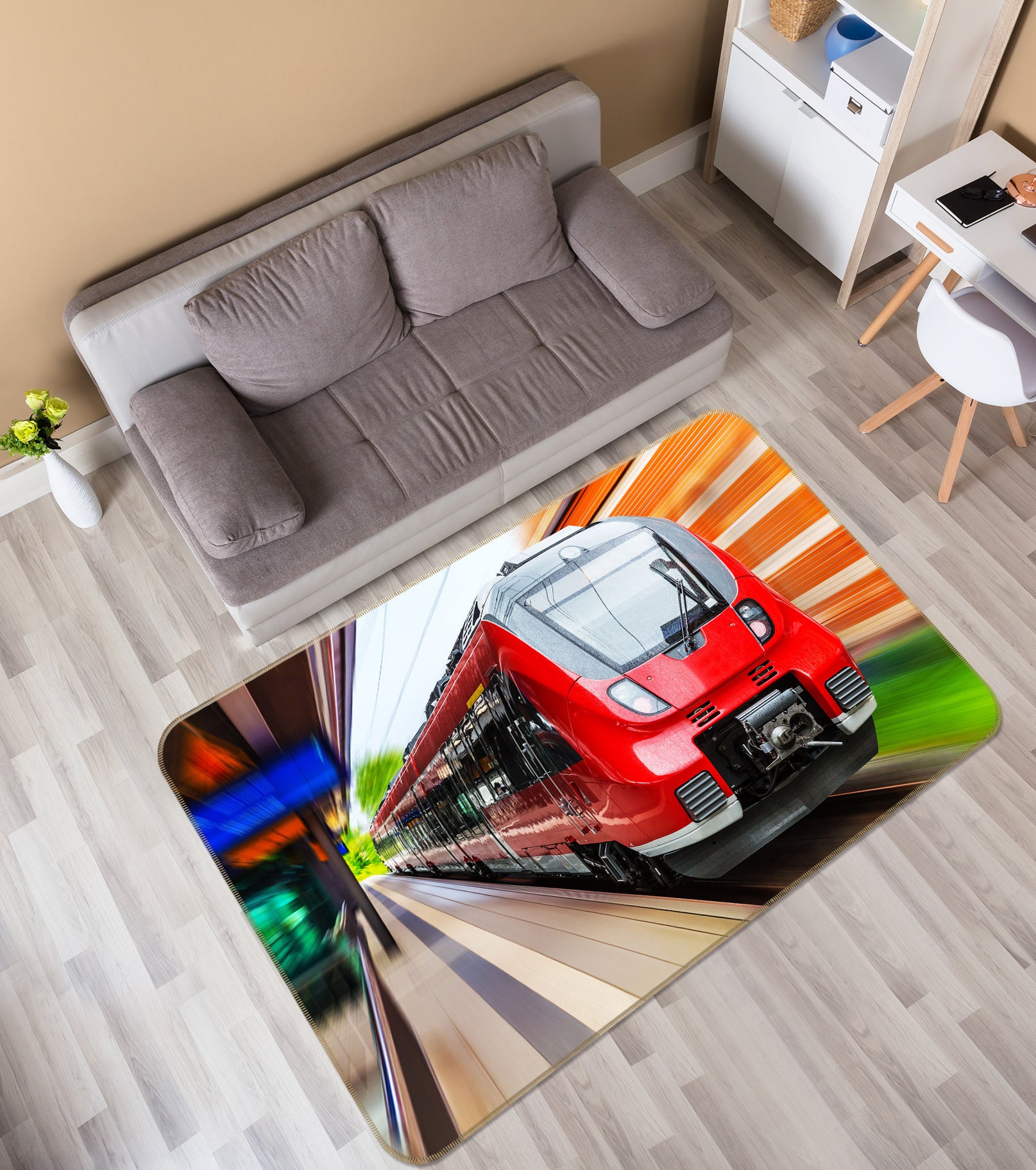 3D Red Train 68107 Vehicle Non Slip Rug Mat