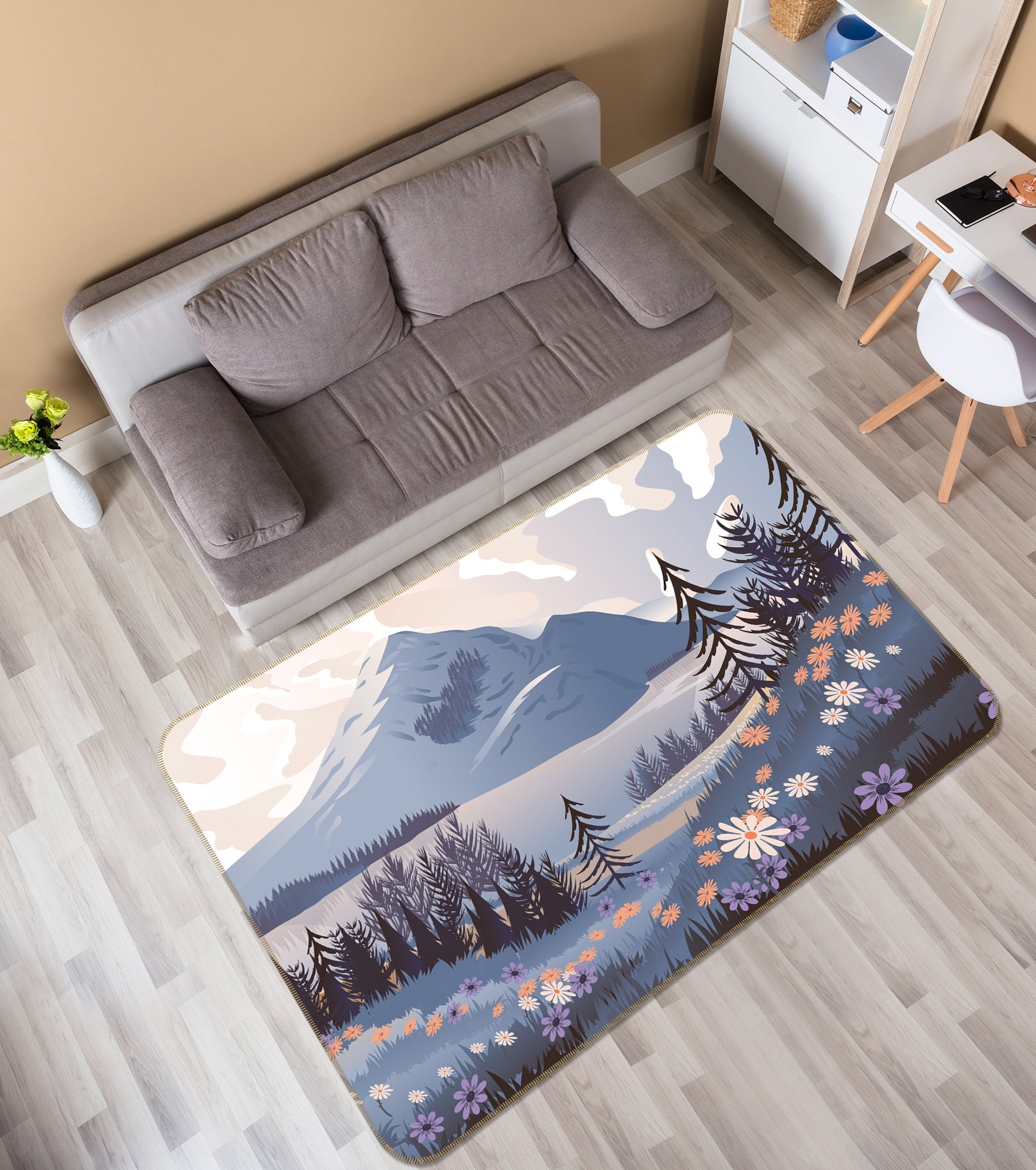 3D Mountain Tree 29204 Non Slip Rug Mat
