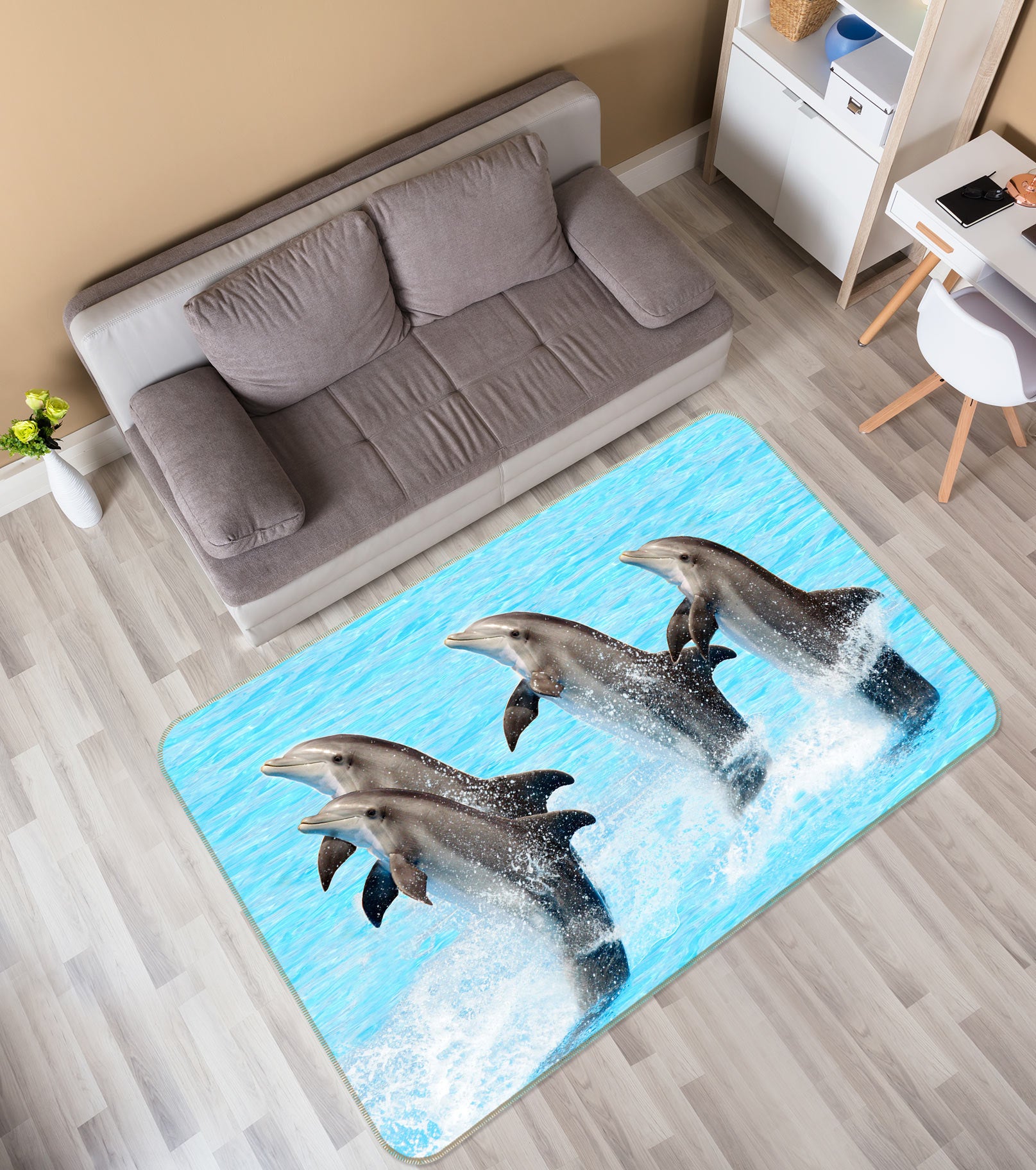 3D Jumping Dolphin 76240 Non Slip Rug Mat