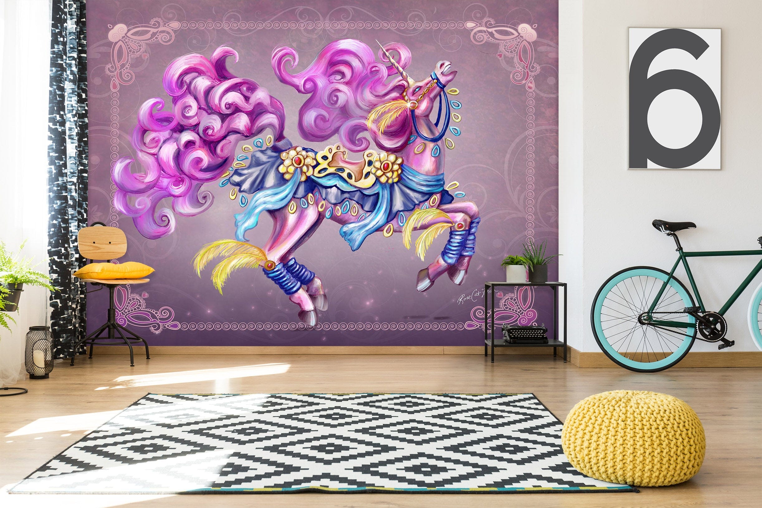 3D Purple Unicorn 102 Rose Catherine Khan Wall Mural Wall Murals Wallpaper AJ Wallpaper 2