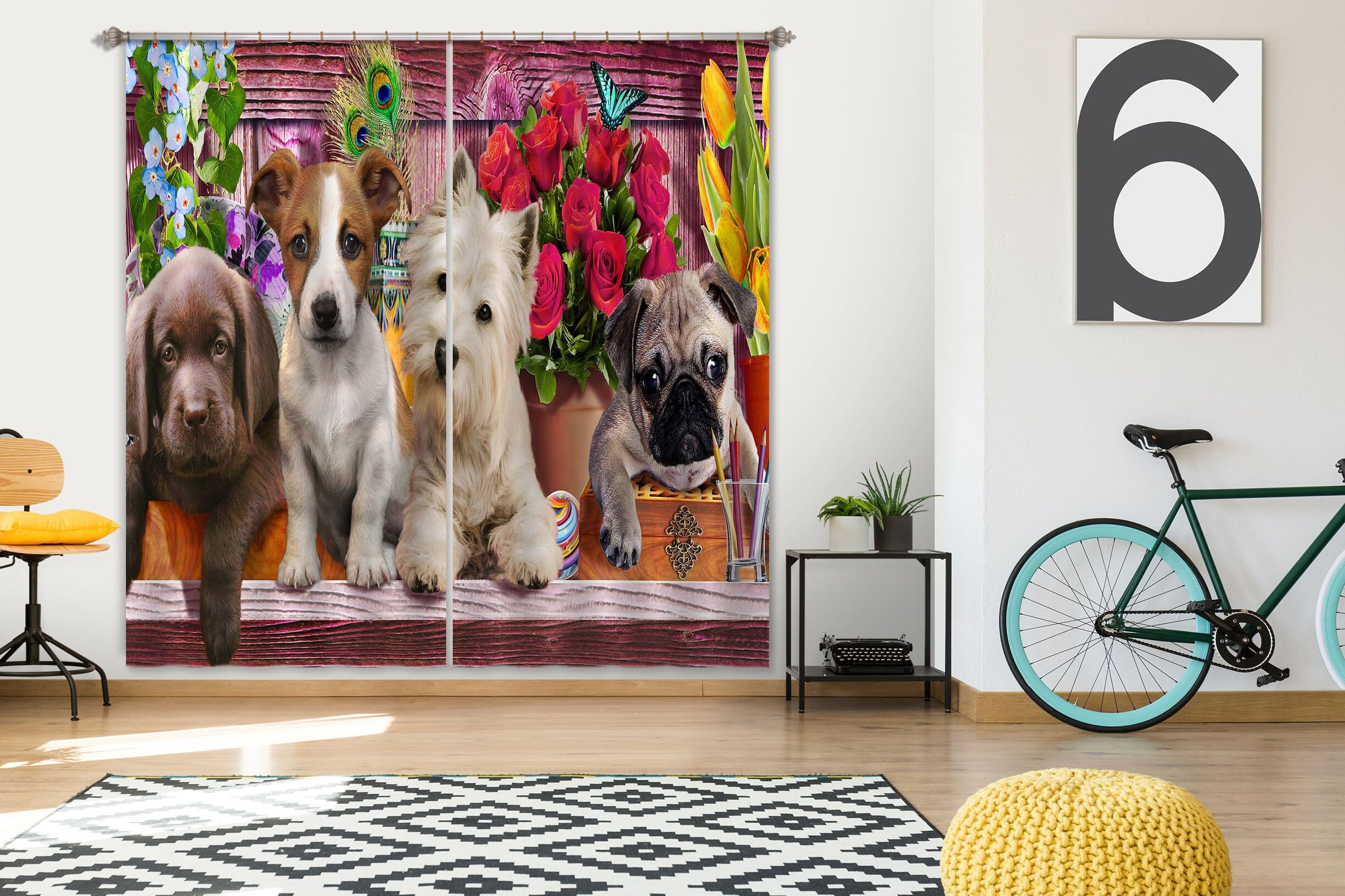 3D Cute Dog 047 Adrian Chesterman Curtain Curtains Drapes Curtains AJ Creativity Home