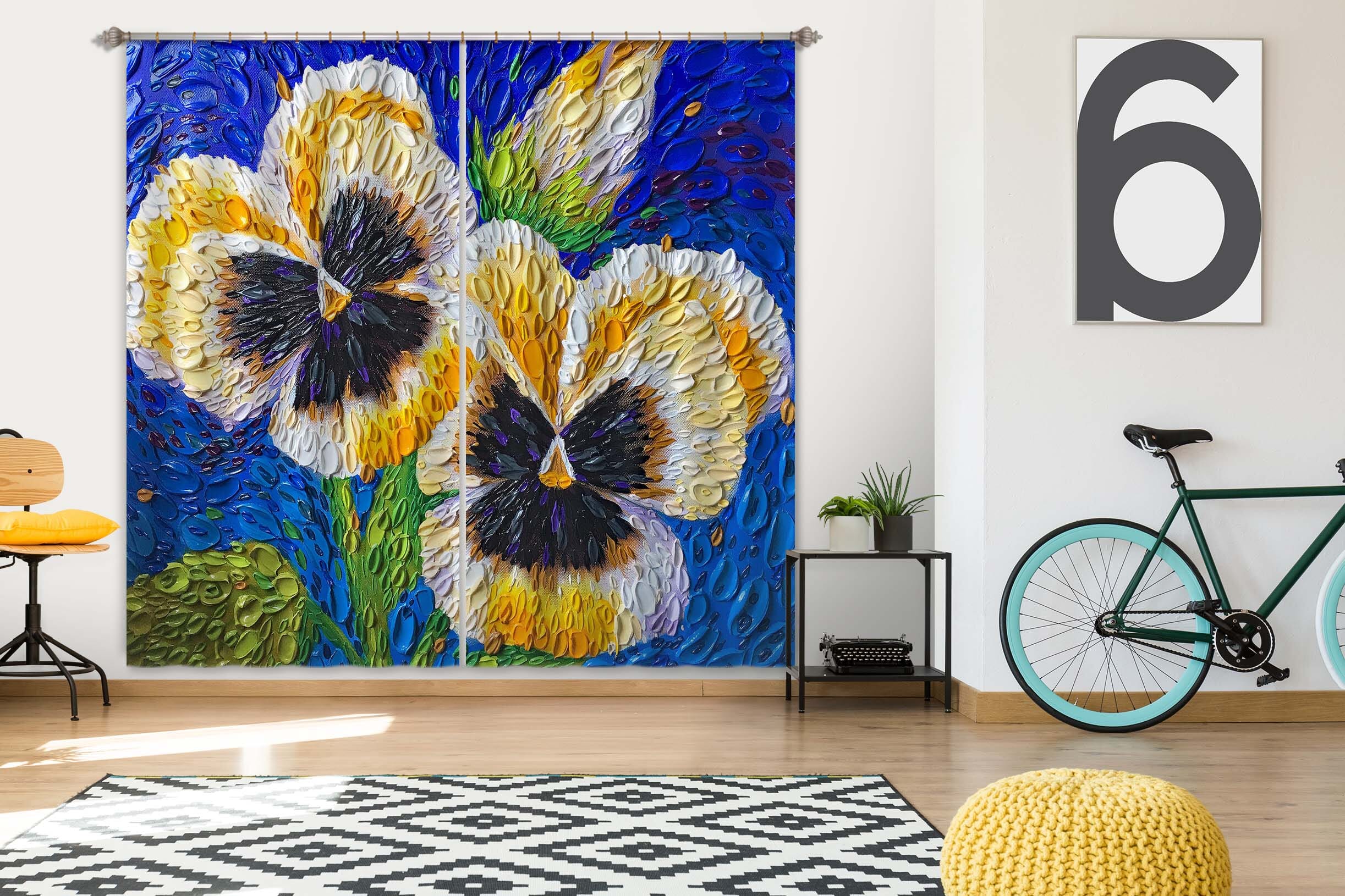 3D Pansy 067 Dena Tollefson Curtain Curtains Drapes Curtains AJ Creativity Home