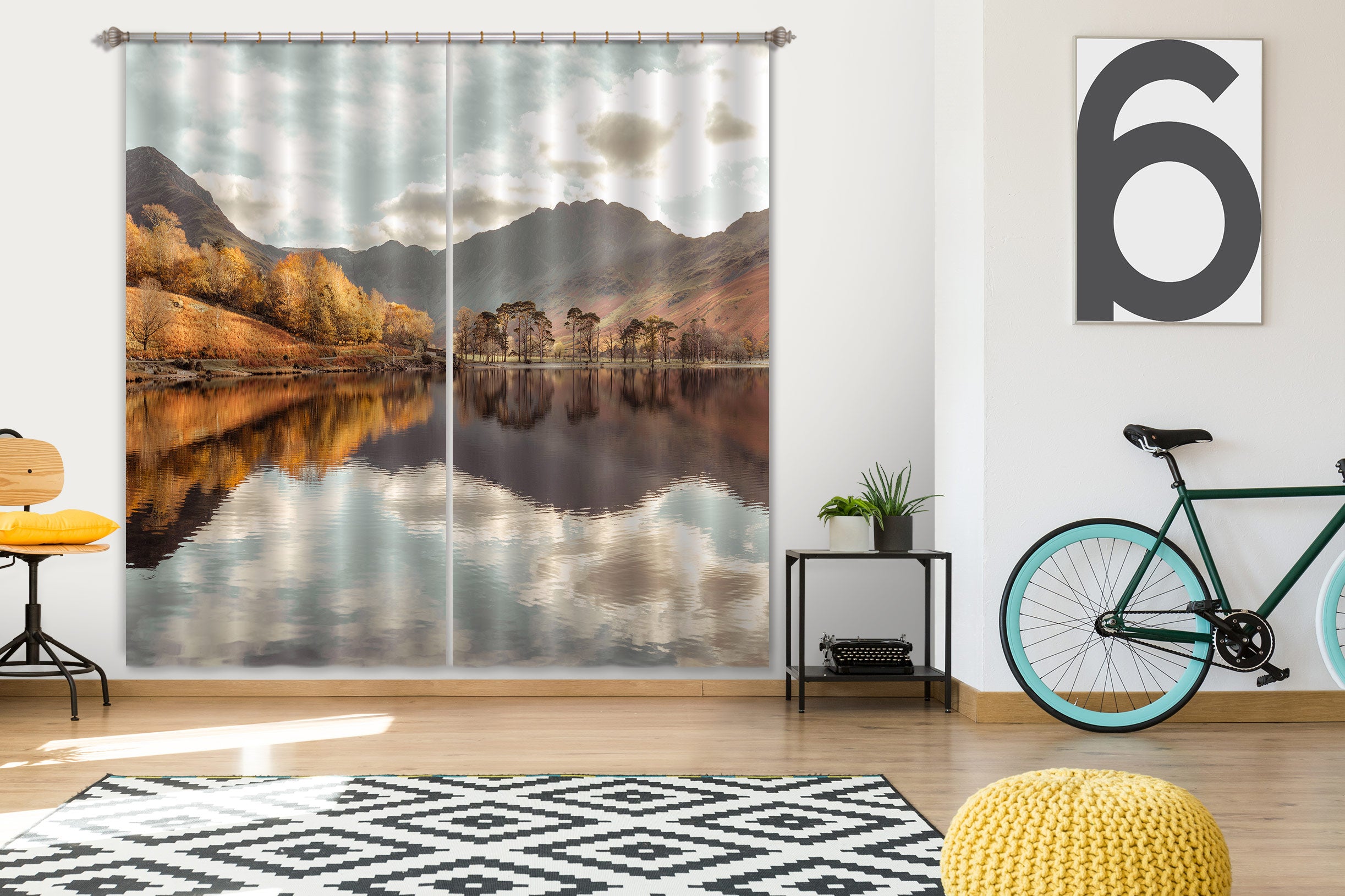 3D Autumn Lake 072 Assaf Frank Curtain Curtains Drapes