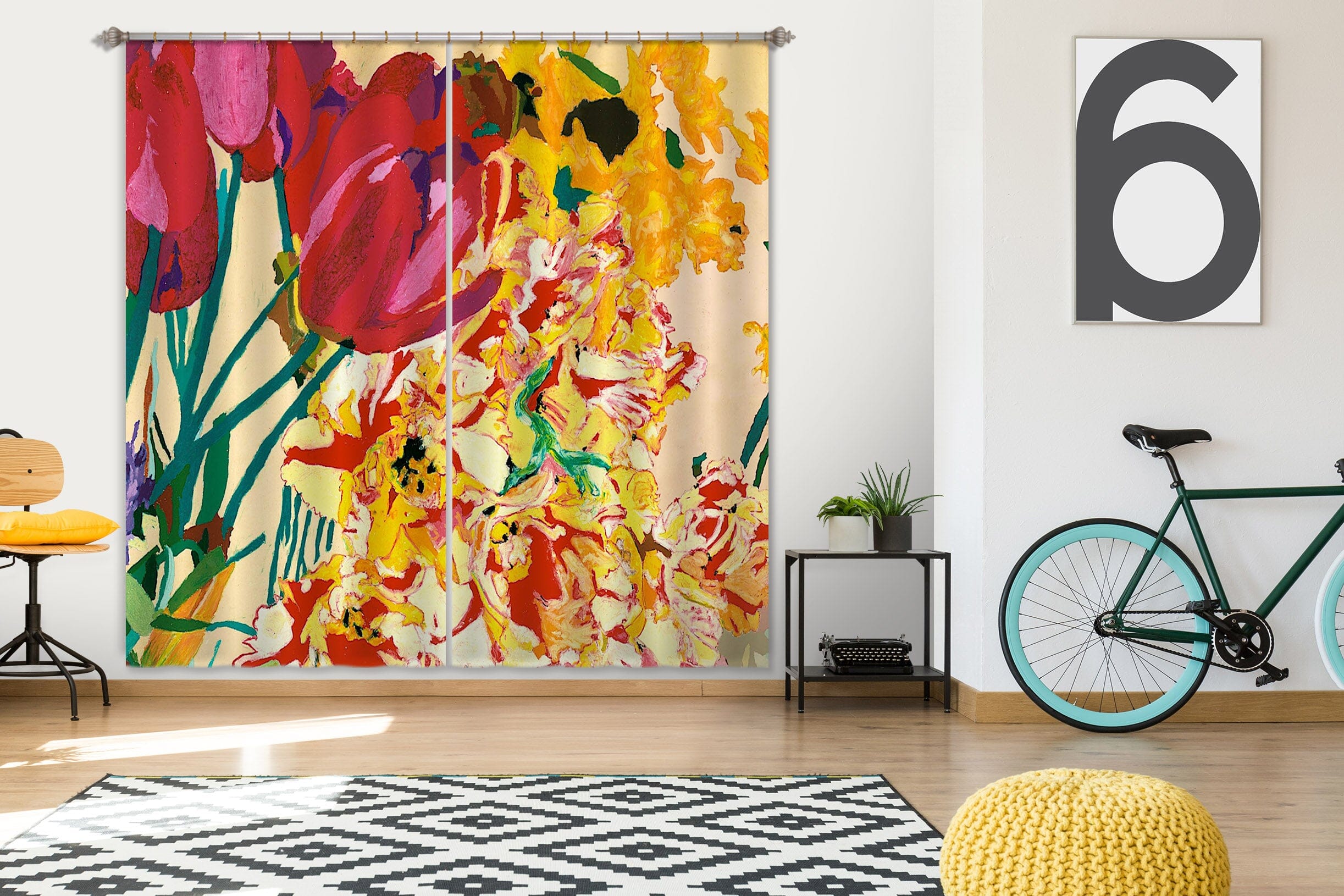 3D Colored Flowers 290 Allan P. Friedlander Curtain Curtains Drapes Curtains AJ Creativity Home