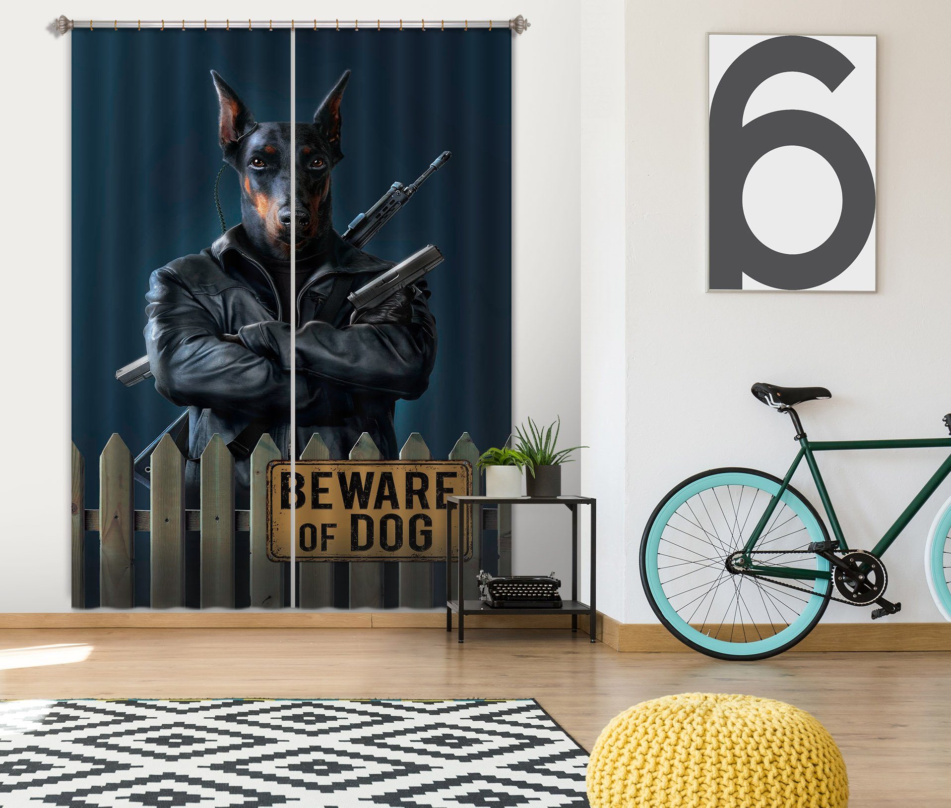 3D Beware Of Dog 010 Vincent Hie Curtain Curtains Drapes Curtains AJ Creativity Home
