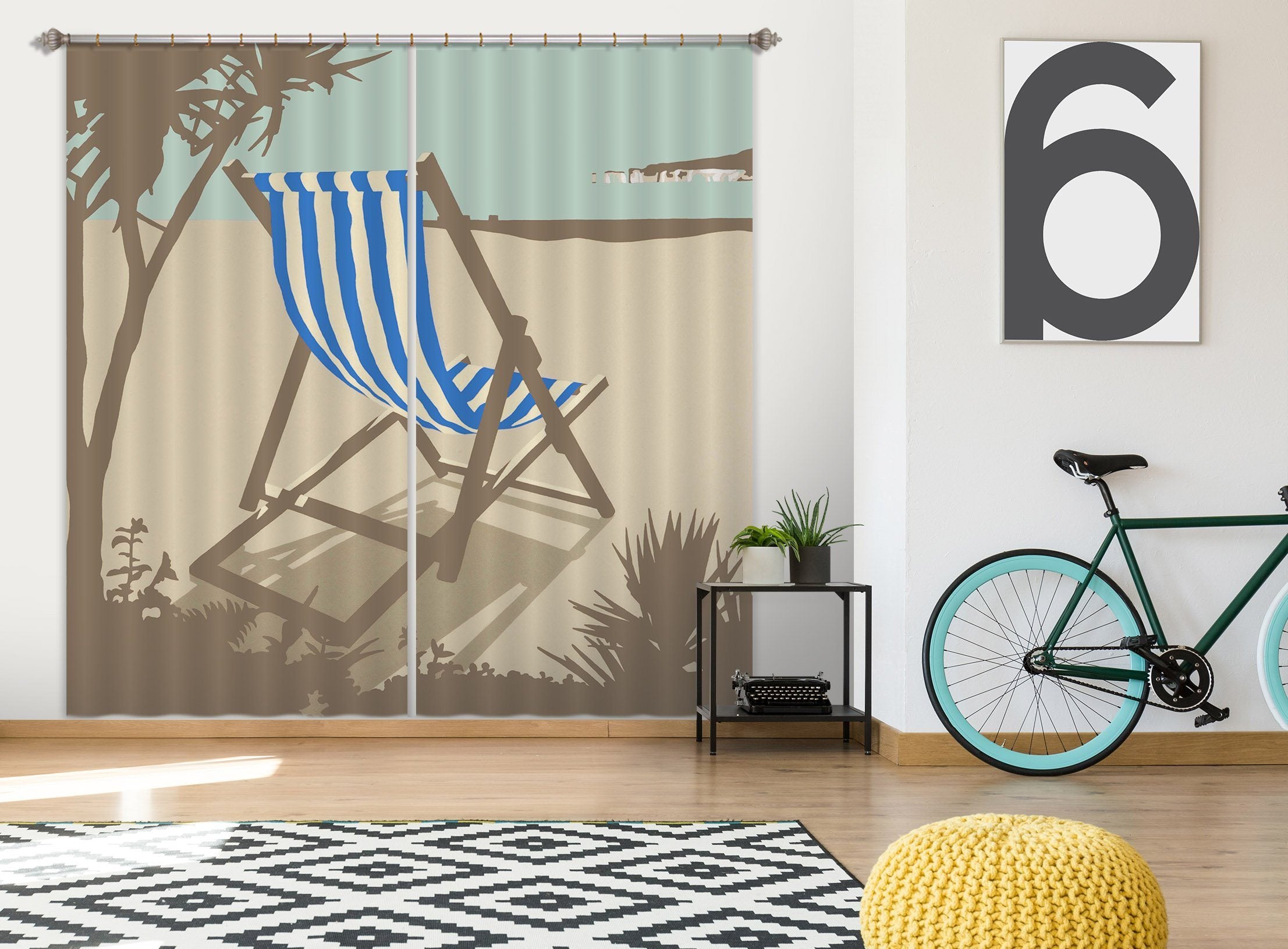 3D Bournemouth Blue Deckchair 103 Steve Read Curtain Curtains Drapes Curtains AJ Creativity Home