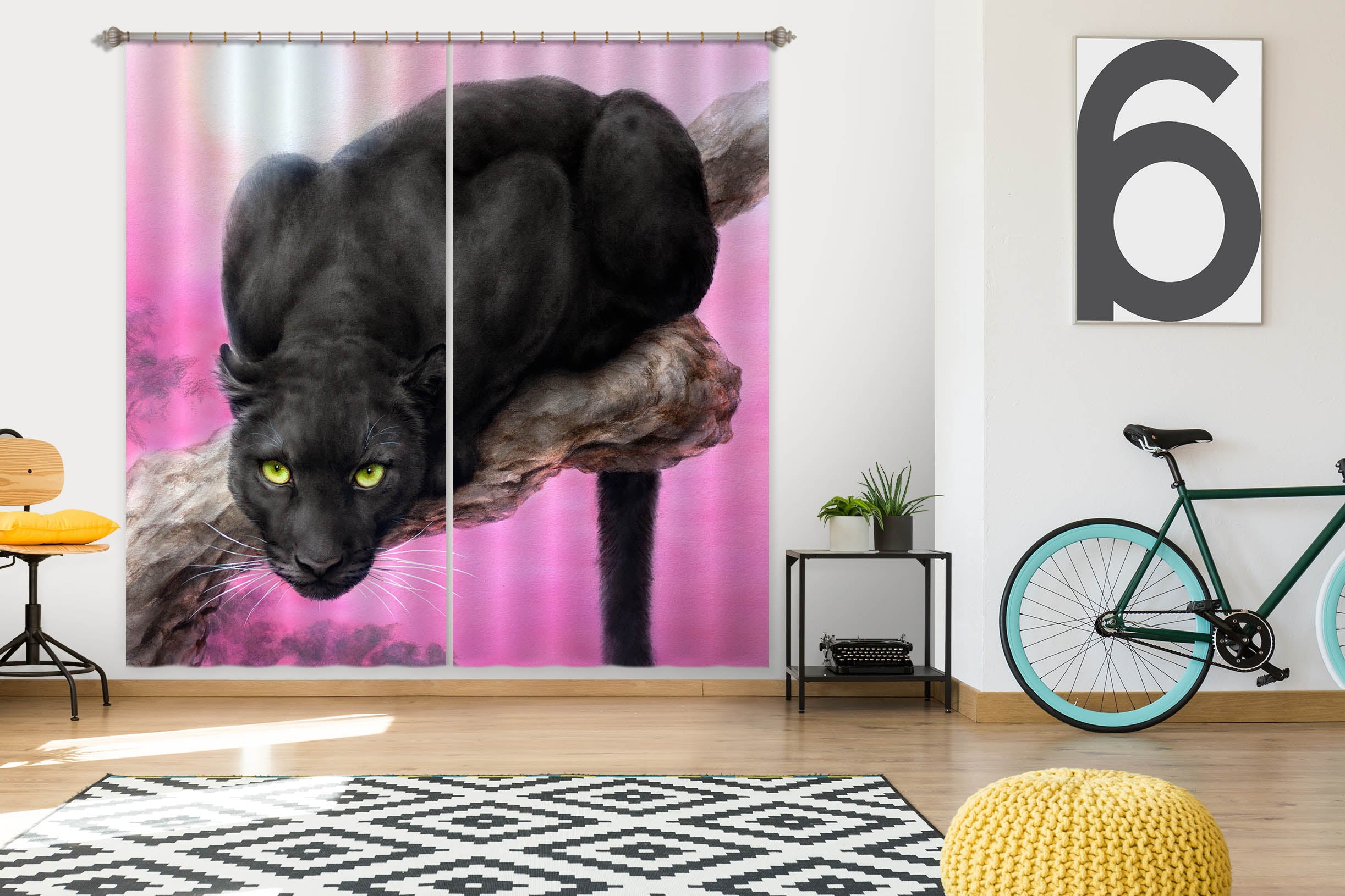 3D Black Panther 9018 Kayomi Harai Curtain Curtains Drapes