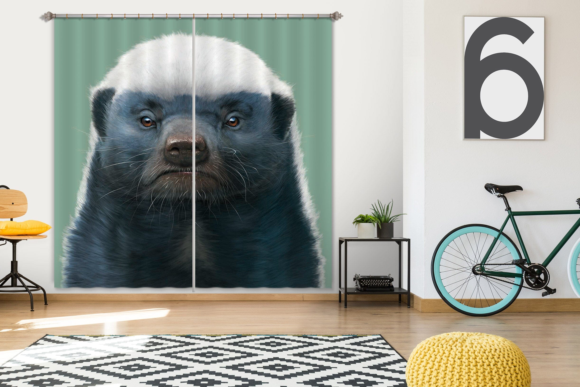3D Honey Badger Portrait 043 Vincent Hie Curtain Curtains Drapes Curtains AJ Creativity Home