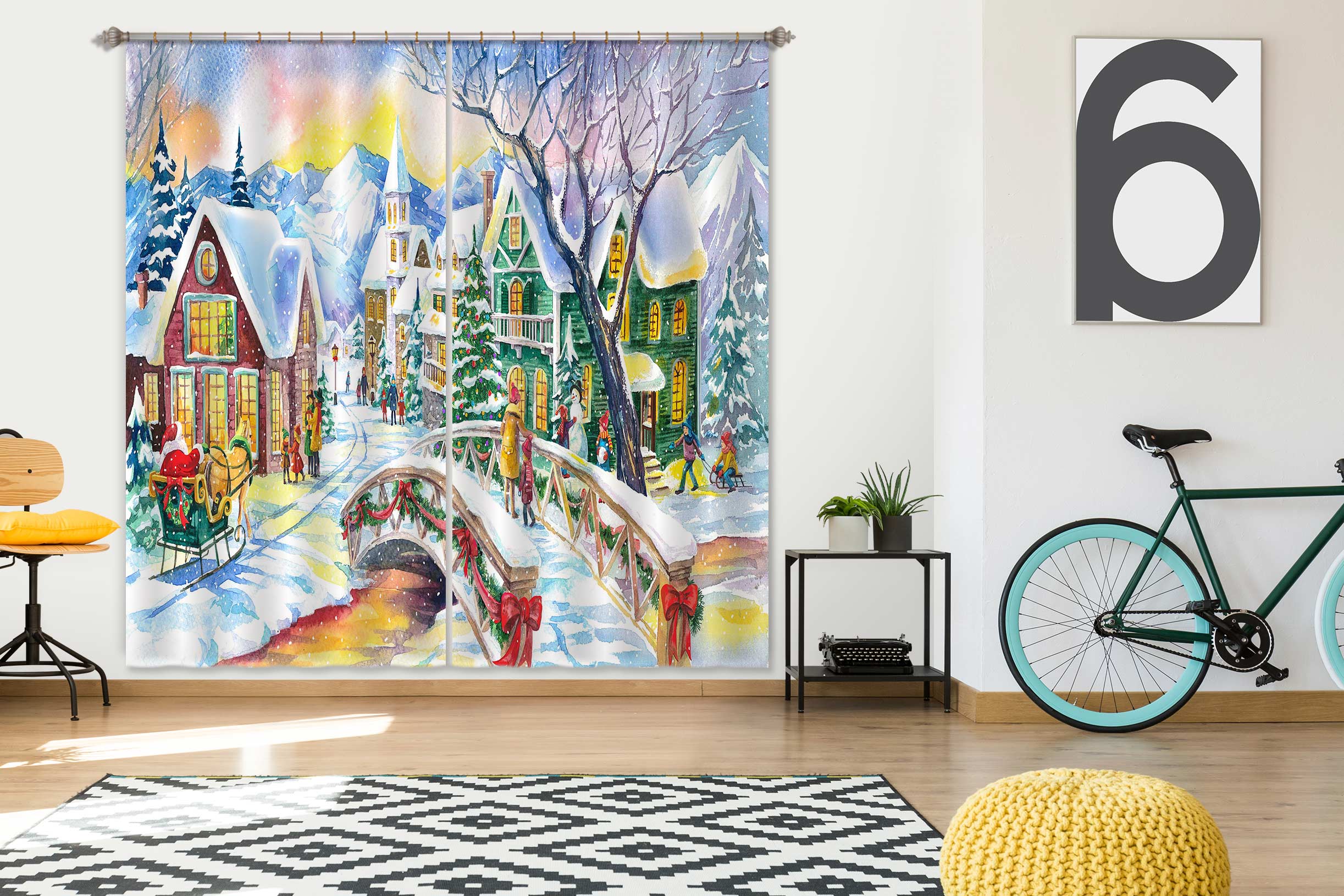 3D Snow Houses 52081 Christmas Curtains Drapes Xmas