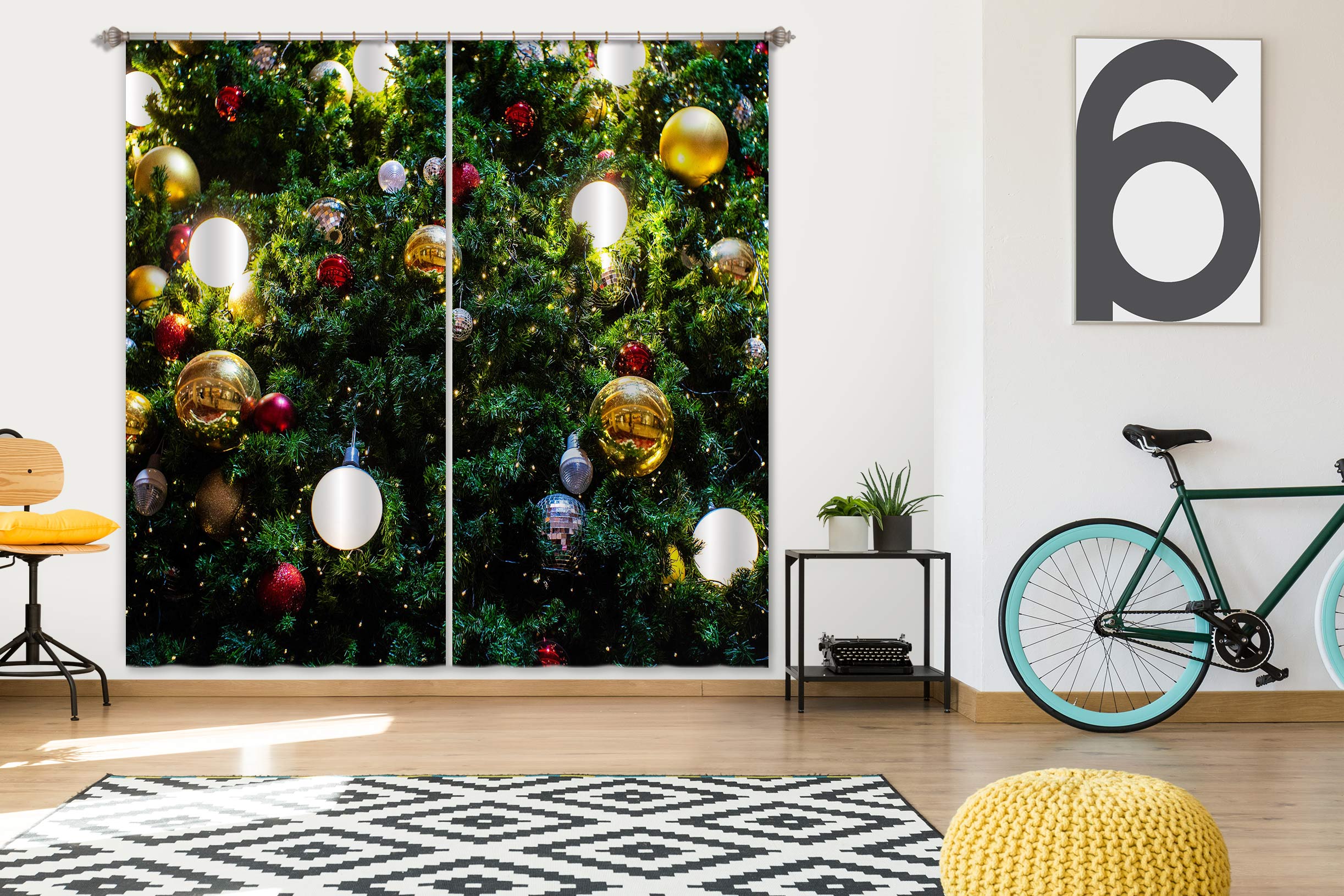 3D Golden Ball 52091 Christmas Curtains Drapes Xmas