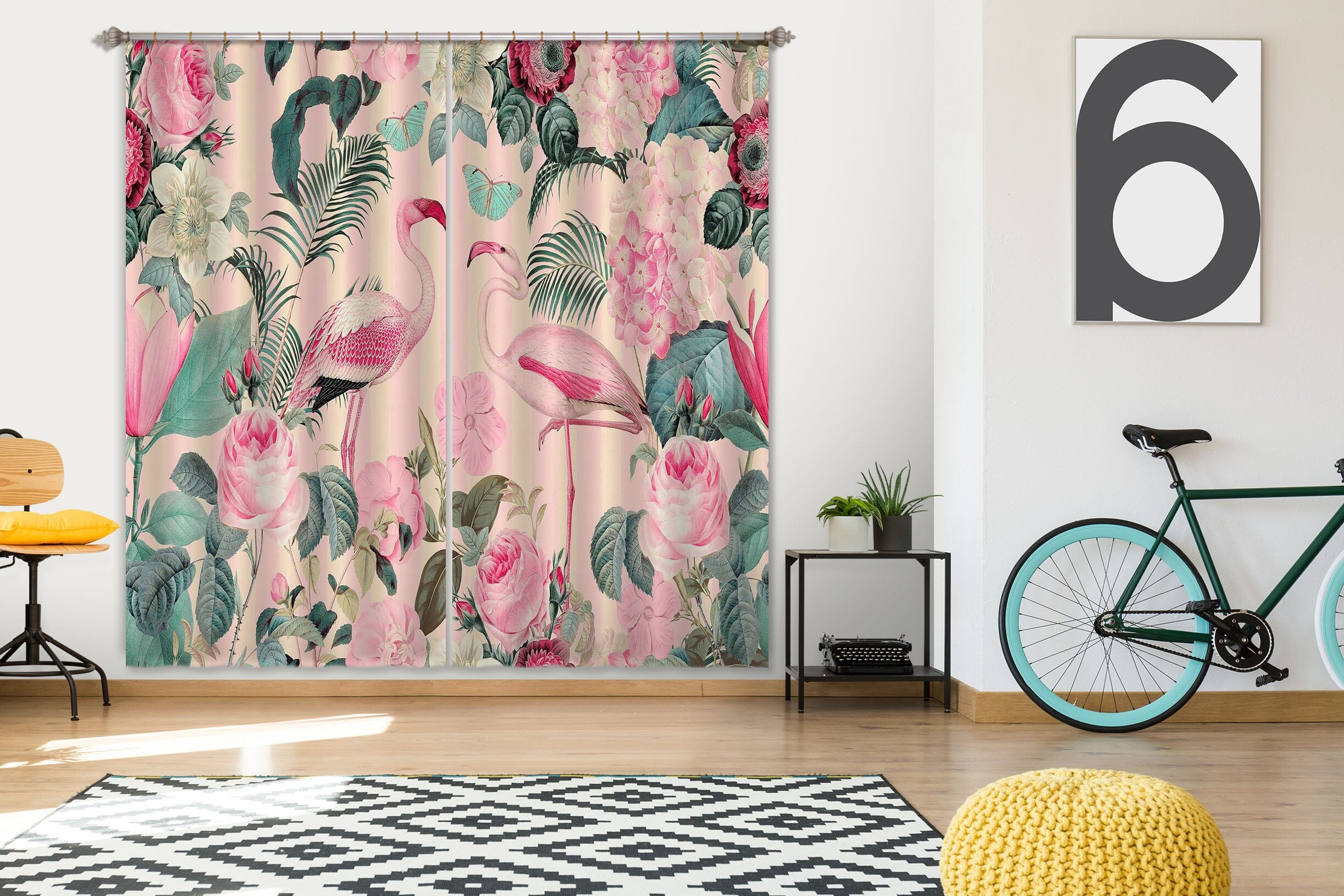 3D Flamingo Forest 055 Andrea haase Curtain Curtains Drapes Curtains AJ Creativity Home