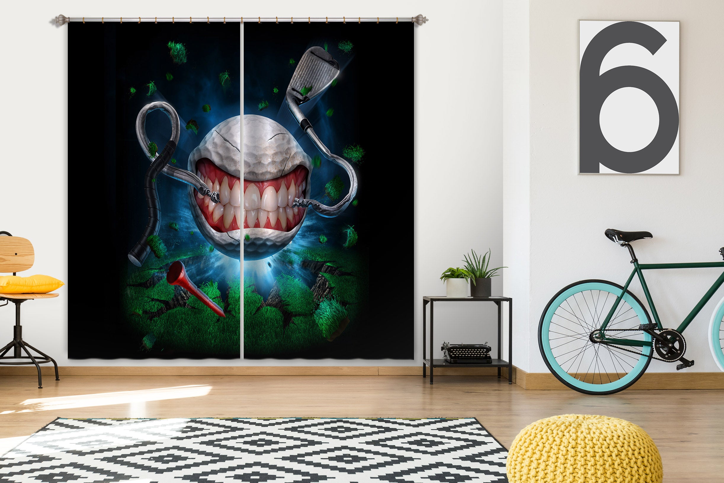 3D Teeth Golf 5054 Tom Wood Curtain Curtains Drapes