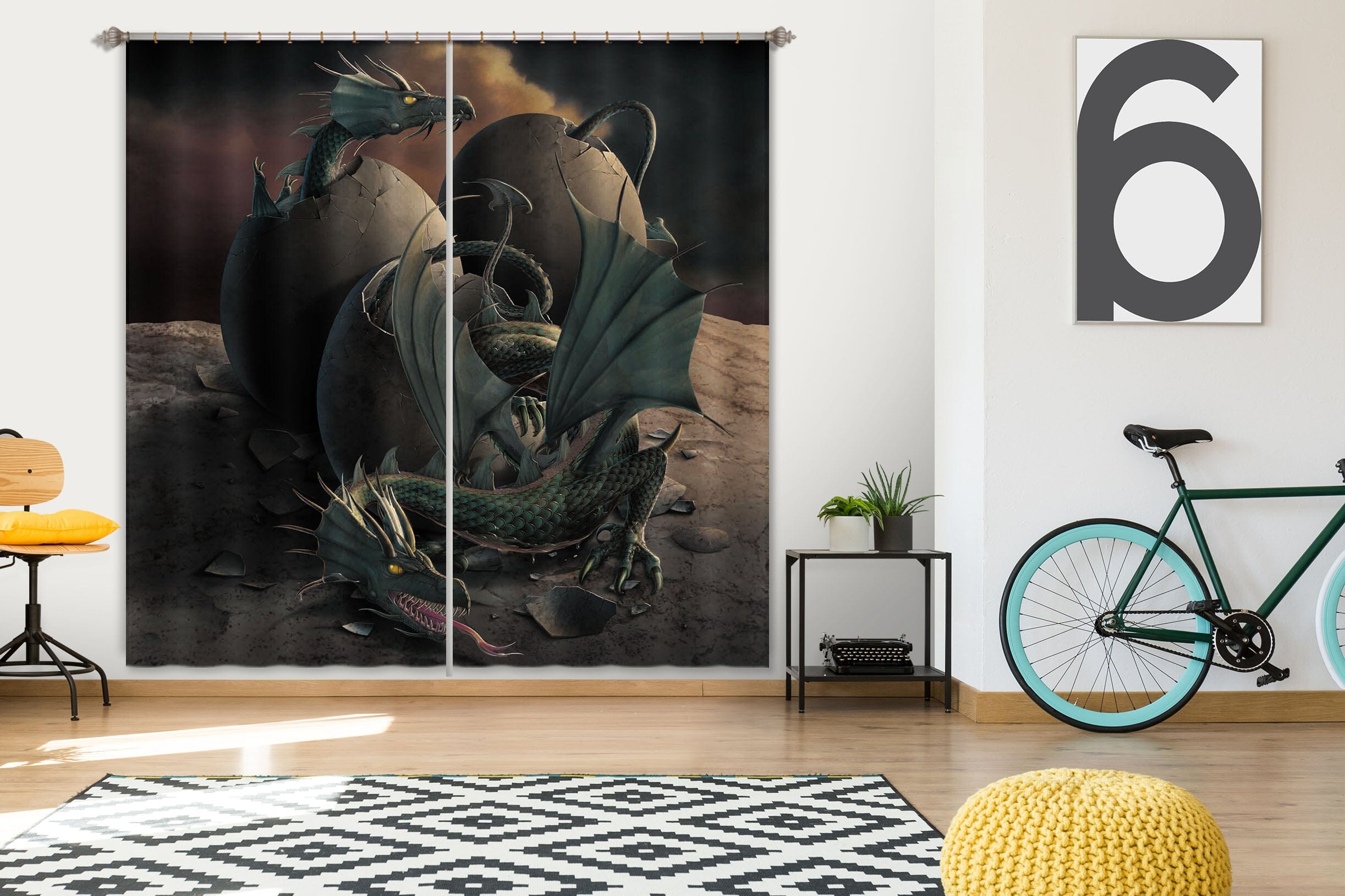 3D Dragon Offspring 033 Vincent Hie Curtain Curtains Drapes Curtains AJ Creativity Home