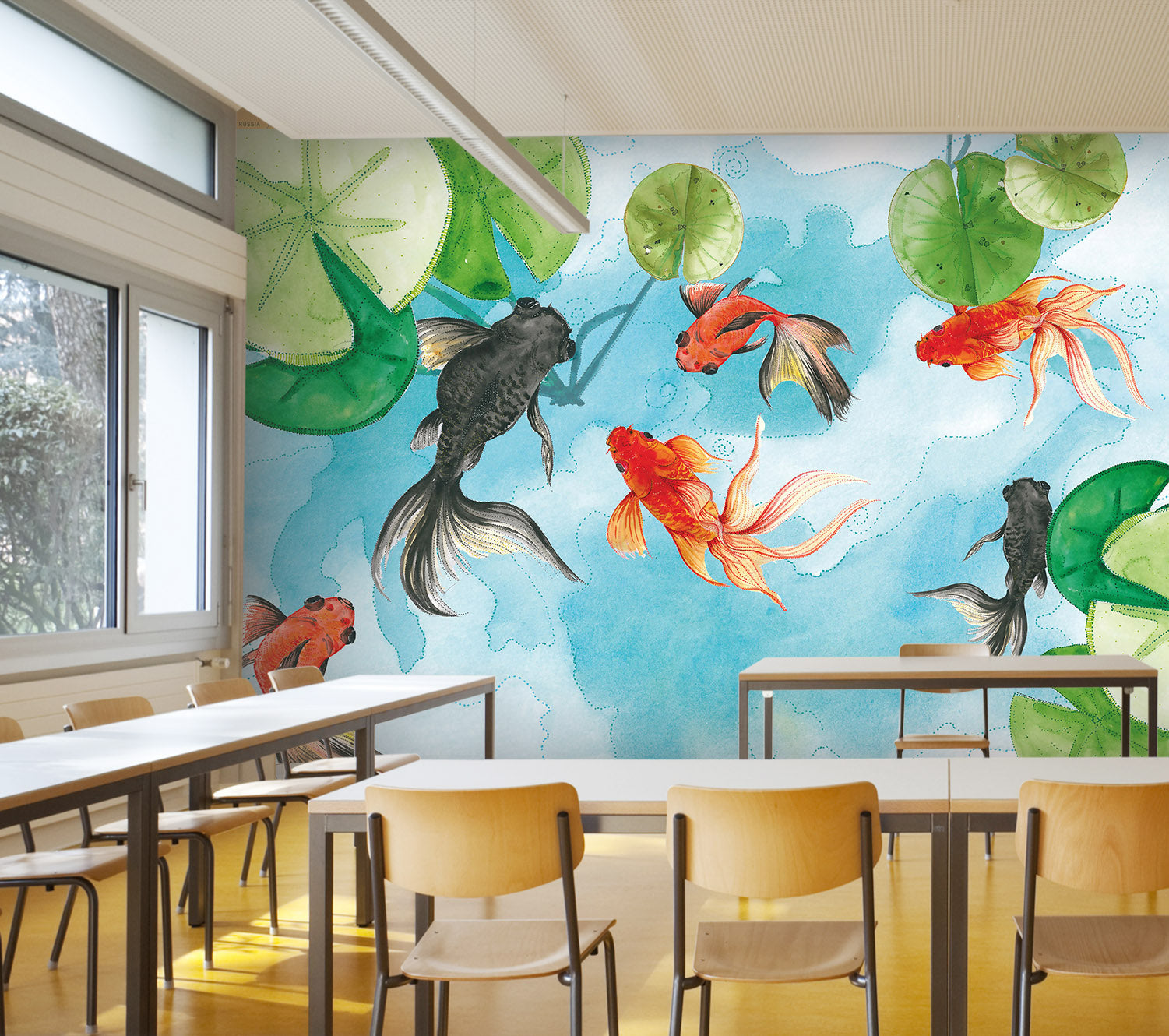 3D Lotus Leaf Koi 146 Wall Murals