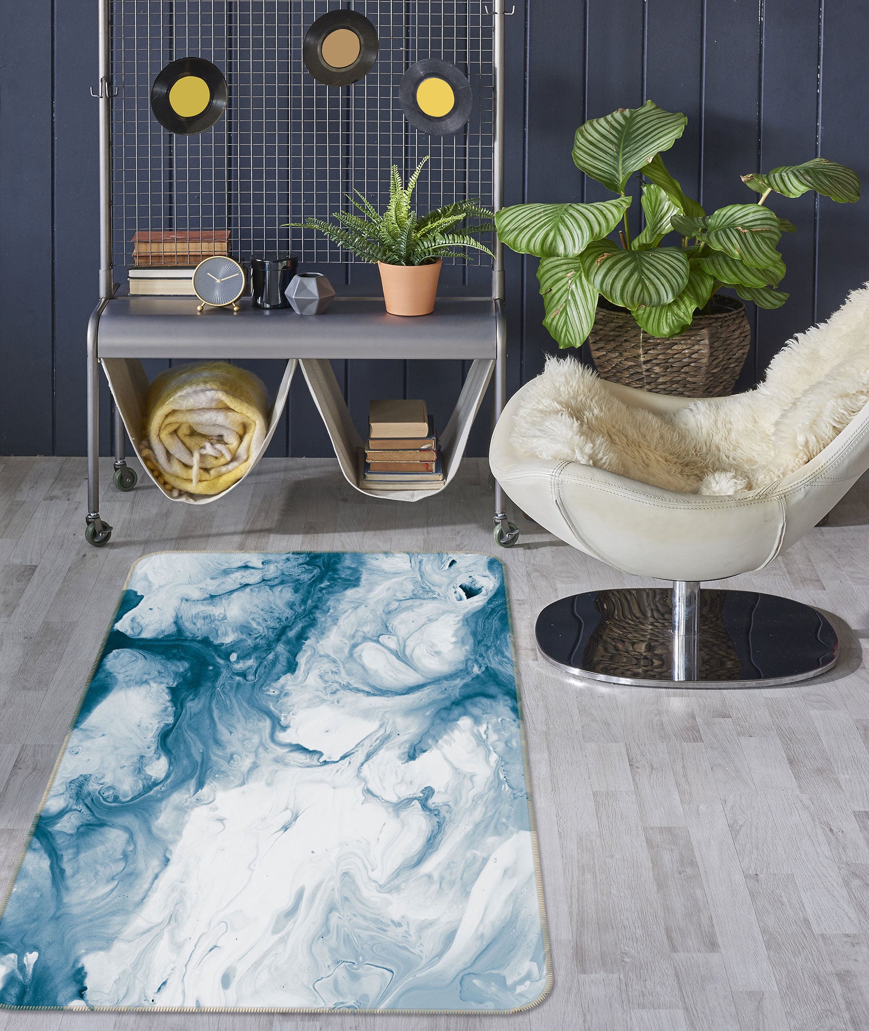 3D Blue Lines 27018 Non Slip Rug Mat