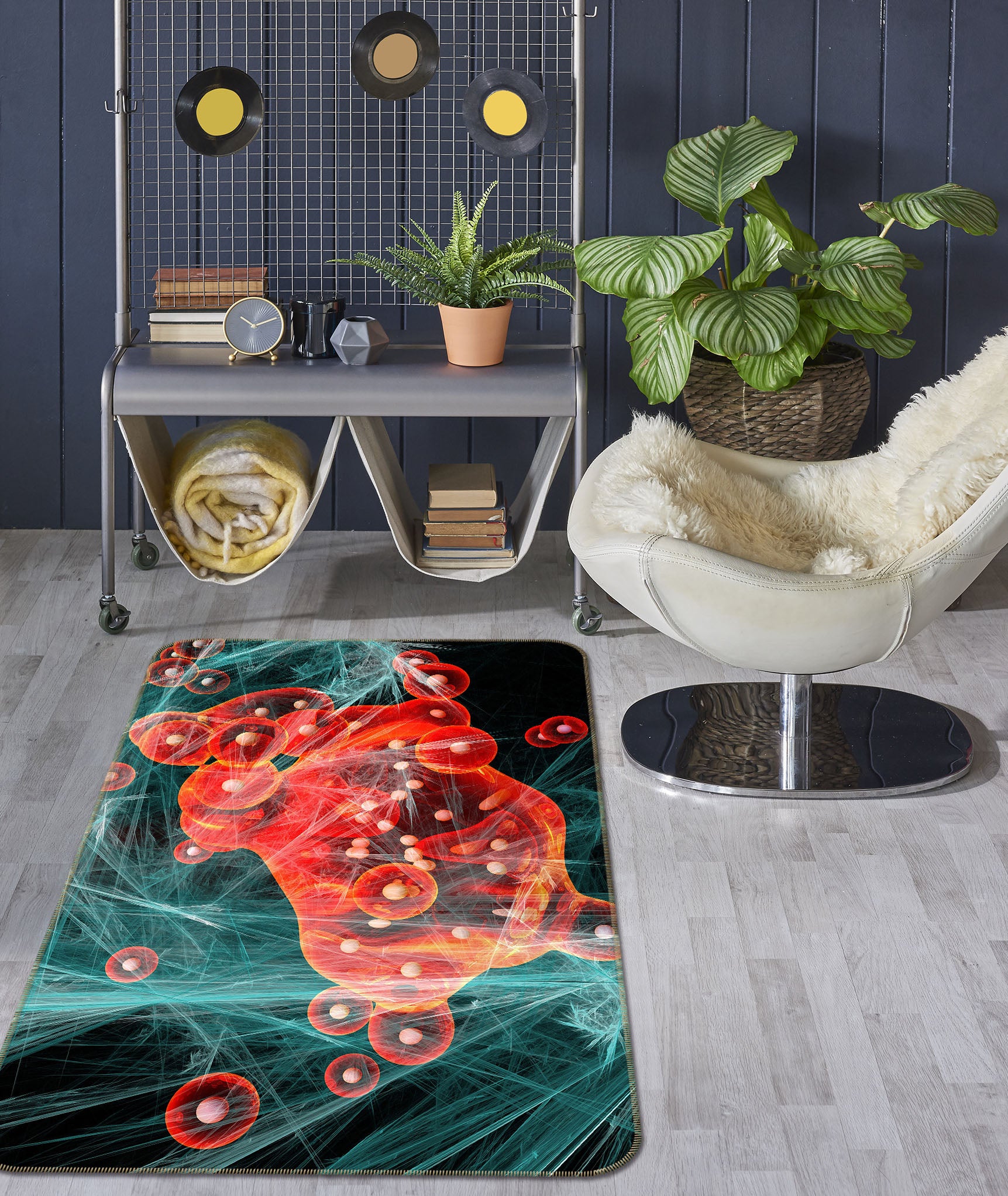 3D Red Round Pattern 65008 Non Slip Rug Mat