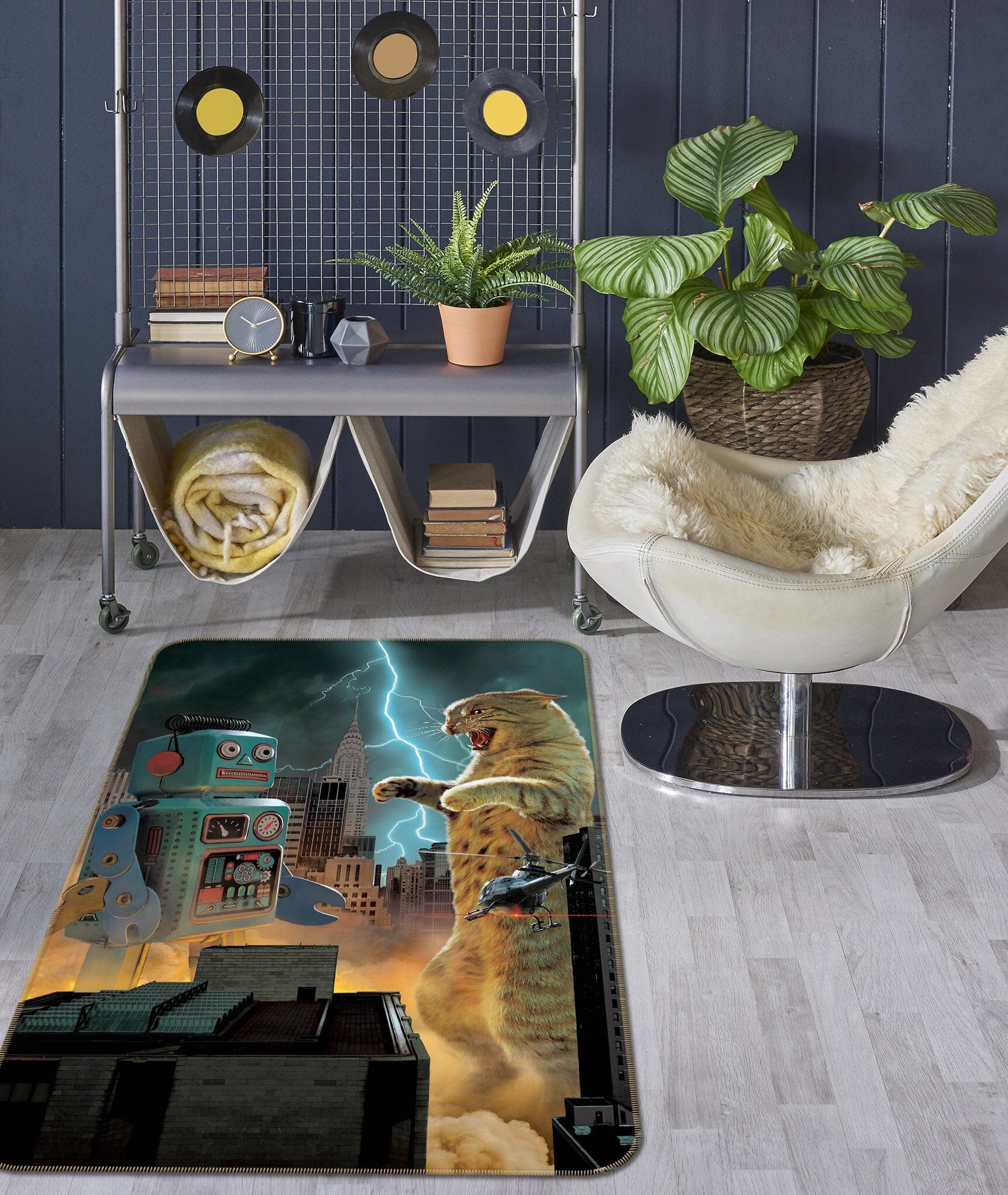 3D Catzilla Vs Robot Def 1019 Vincent Hie Rug Non Slip Rug Mat Mat AJ Creativity Home