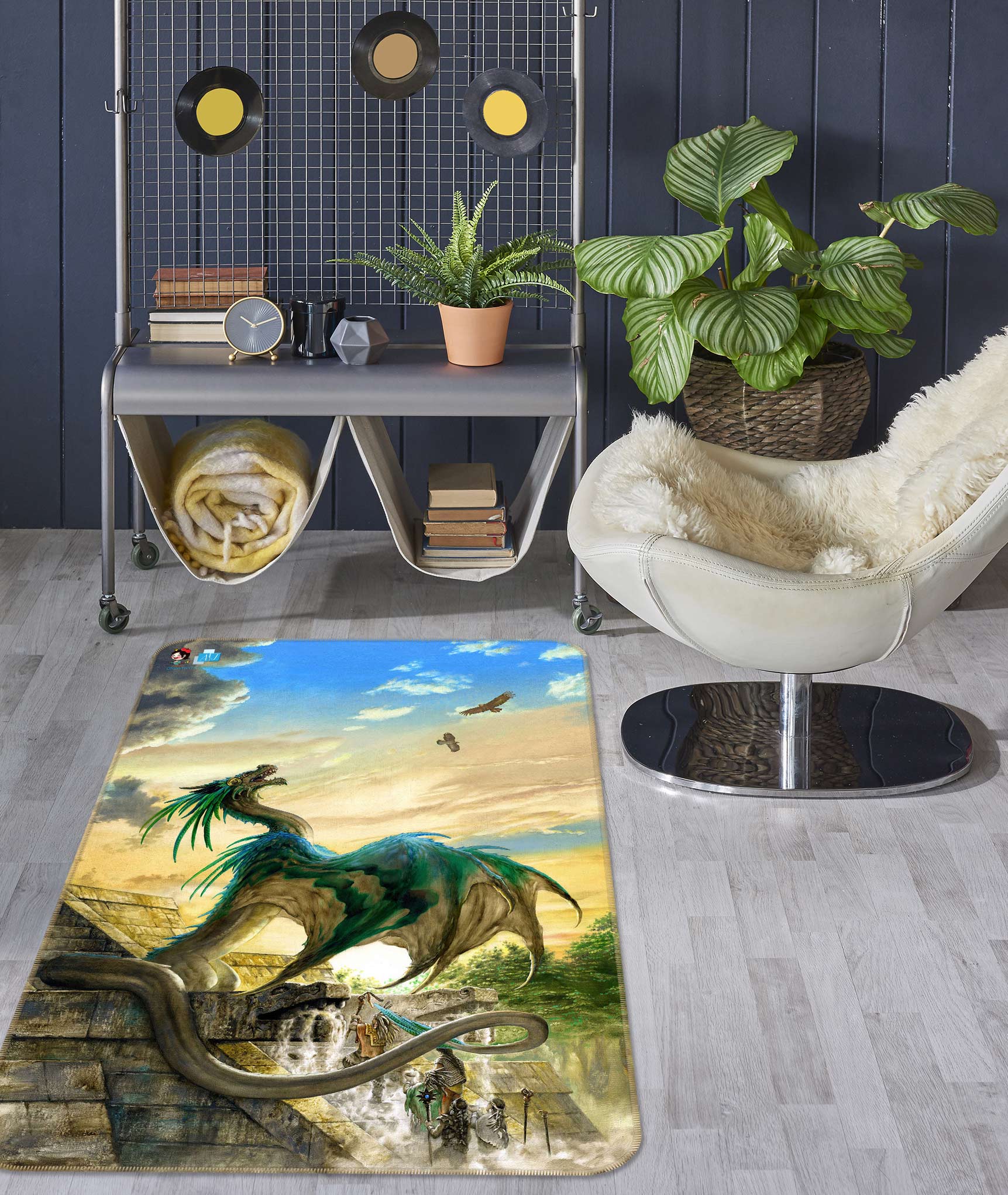 3D Blue Green Dragon 6040 Ciruelo Rug Non Slip Rug Mat